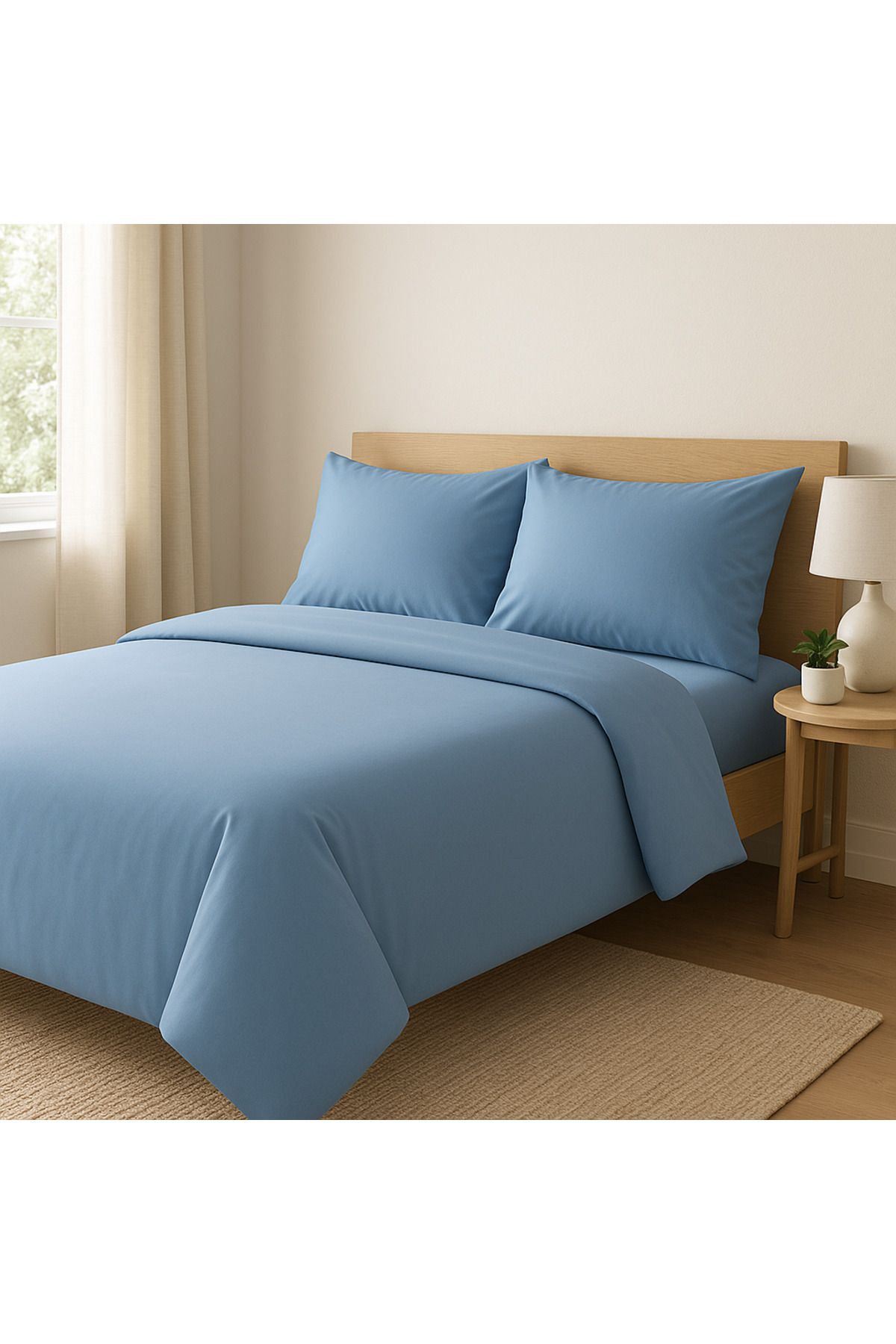 Prime Sleeks Tek Kişilik %100 Pamuk Nevresim Takımı 160x220 cm , Lastikli Çarşaflı Set, Mavi