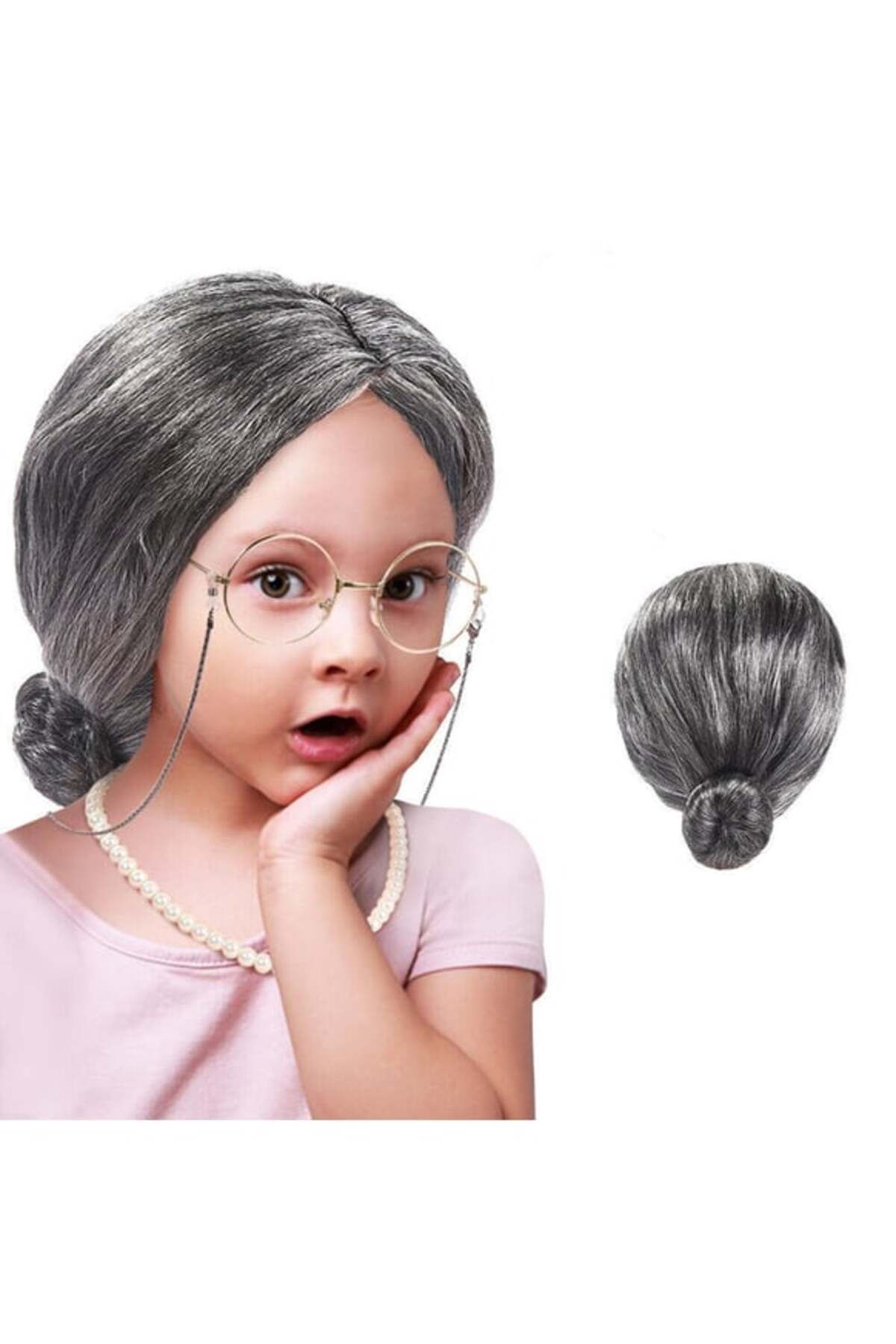 BirdoluSepet Gri Yaşlı Peruğu çocuk yetişkin uyumlu