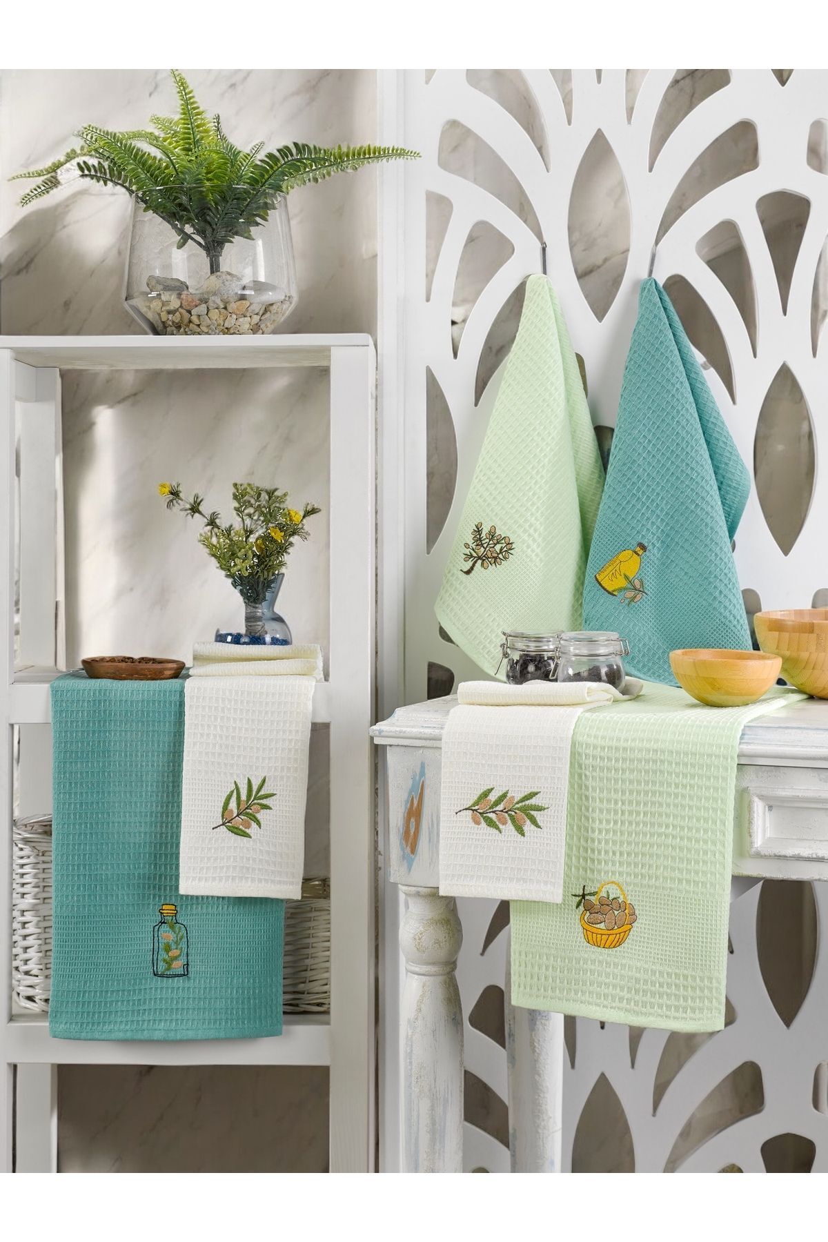 pepuza 6lı Kurulama Peçetesi Nakışlı 40x60 Olivine