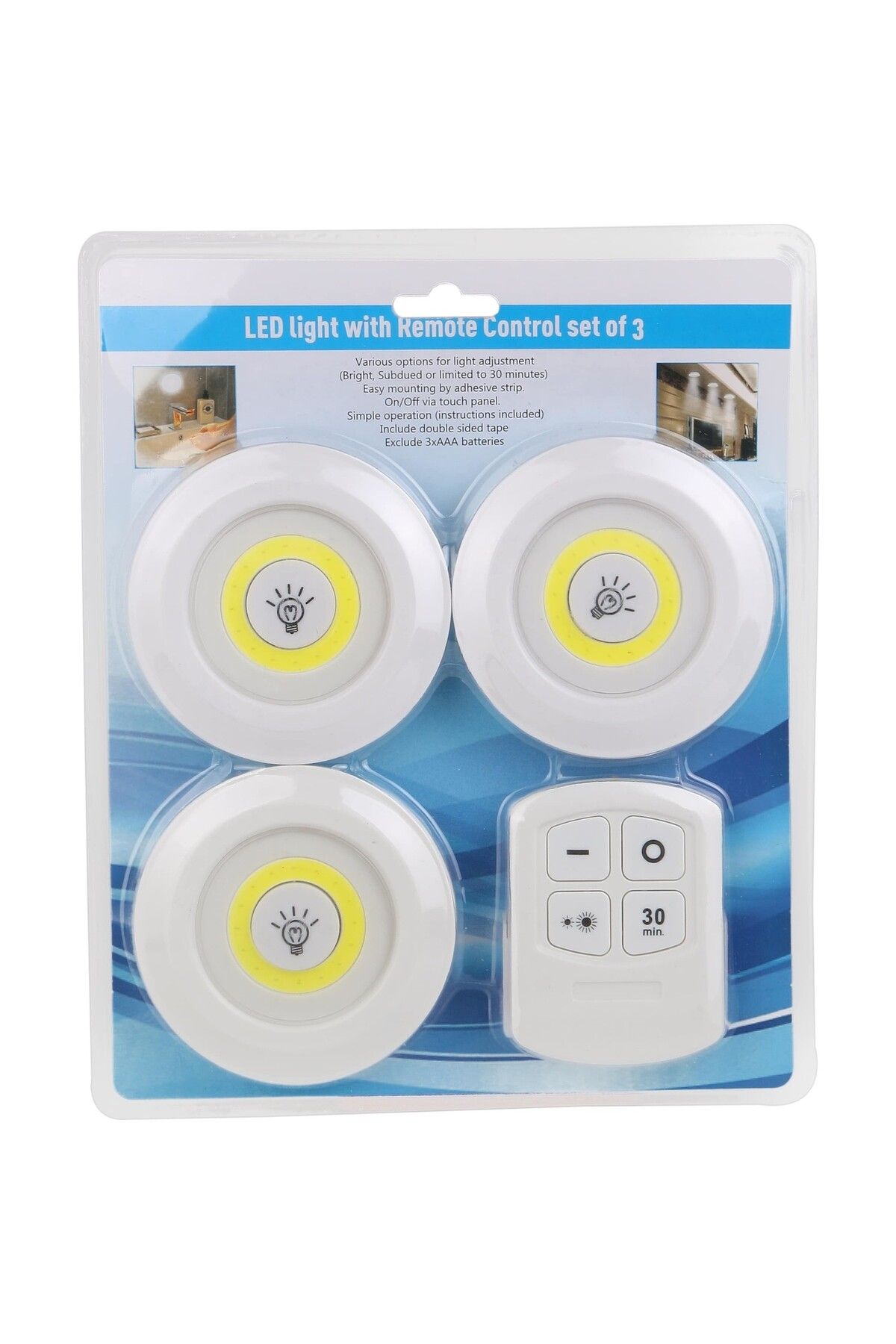 gcaksesuar Uzaktan Kumandalı Yapışkanlı 3'lü Led Spot Lamba