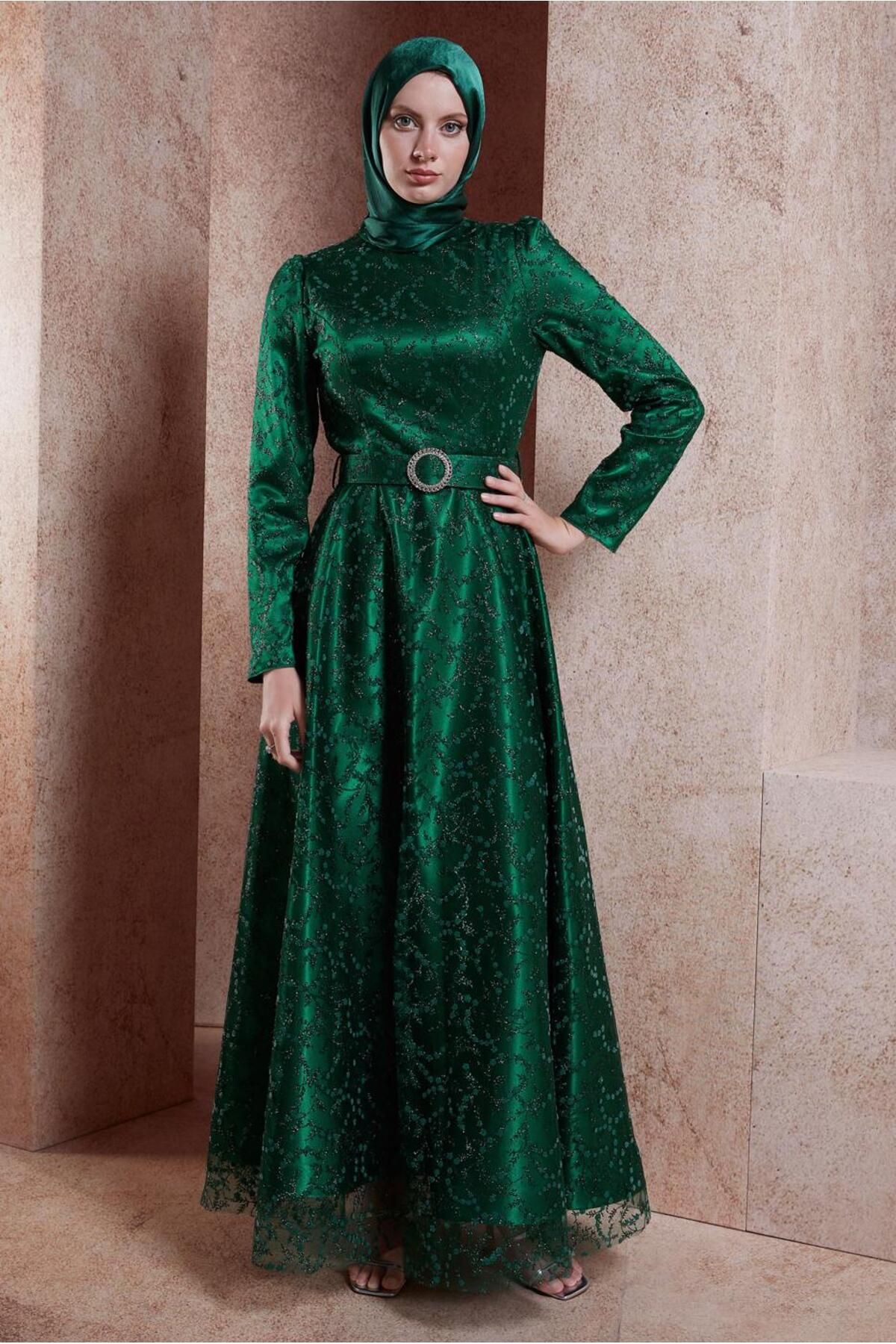 لباس مجلسی با حجاب کمربند 50268 Alvina