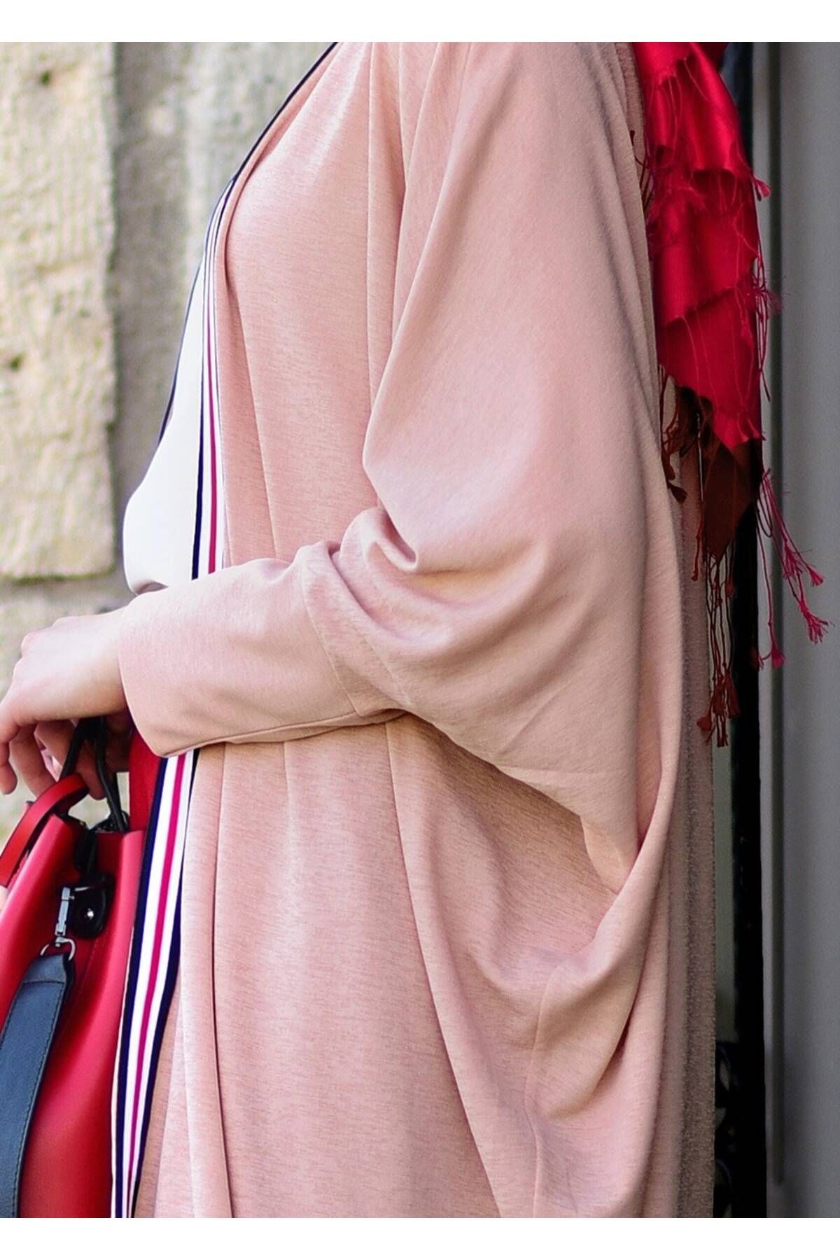 TRENDTESETTÜR-سترة نسائية فضفاضة مخططة باللون البودرة 32661 4