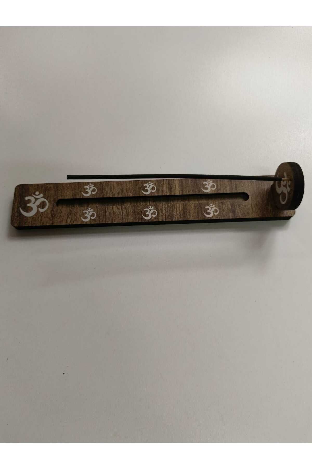 öyküdekor 3 Adet Om İşareti Detaylı Ahşap MDF Tütsülük – 24 cm | Meditasyon ve Yoga Uyumlu