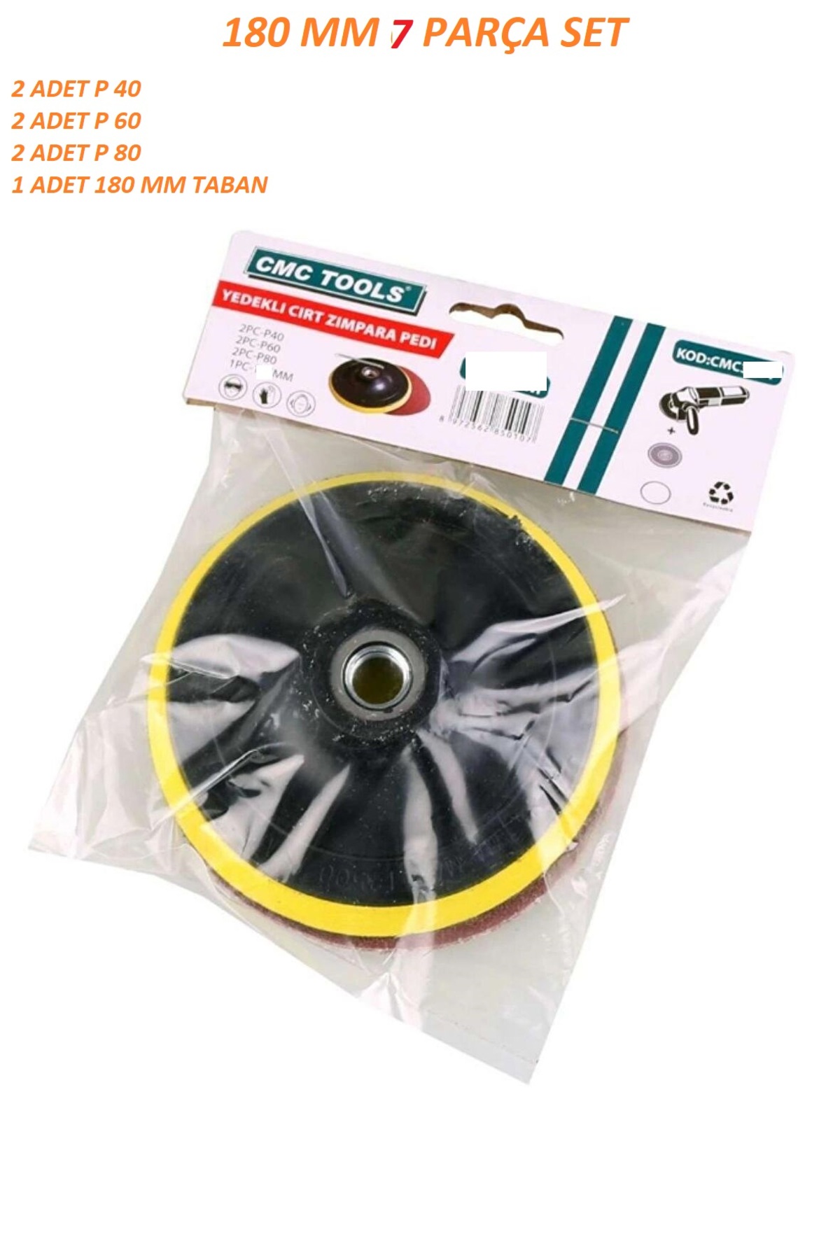 CMC Tools 180 Mm Cırt Zımpara Seti Tabanlı 7 Parça Set Halinde