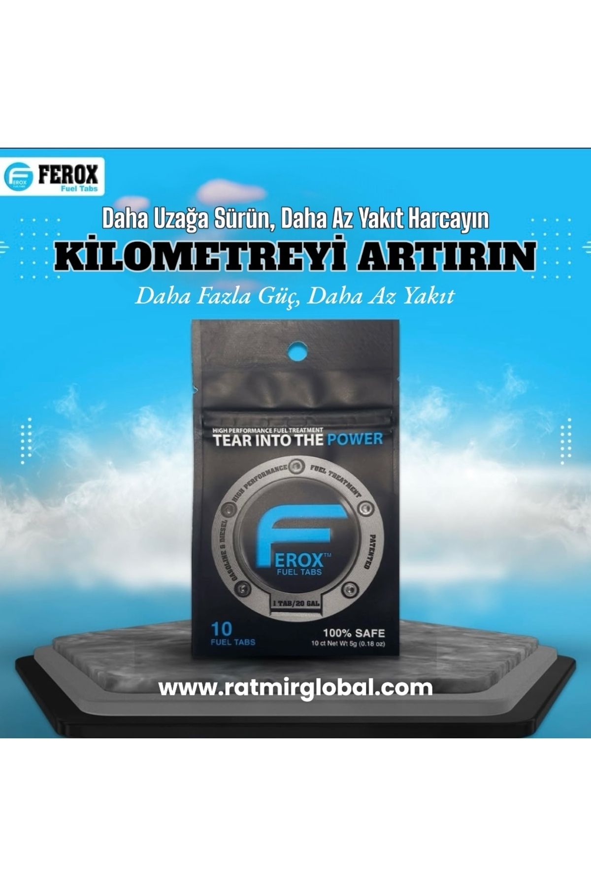 Ferox Fuel Tabs / Yakıt Katkısı Ve Motor Koruyucu / 1 Tablet = 75 Lt / Benzin & Dizel / 10 Tablet