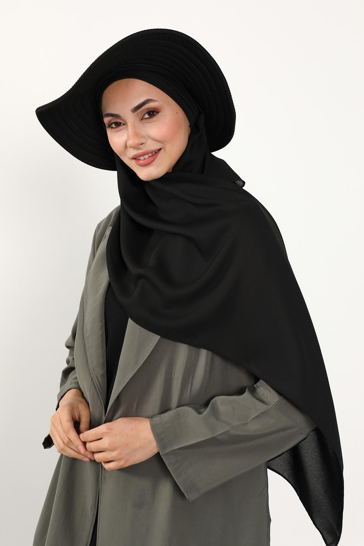 Aisha's Design-عمامة شال كريب عملية مع قبعة فيونكة خلفية قابلة للإزالة، SS-9 2