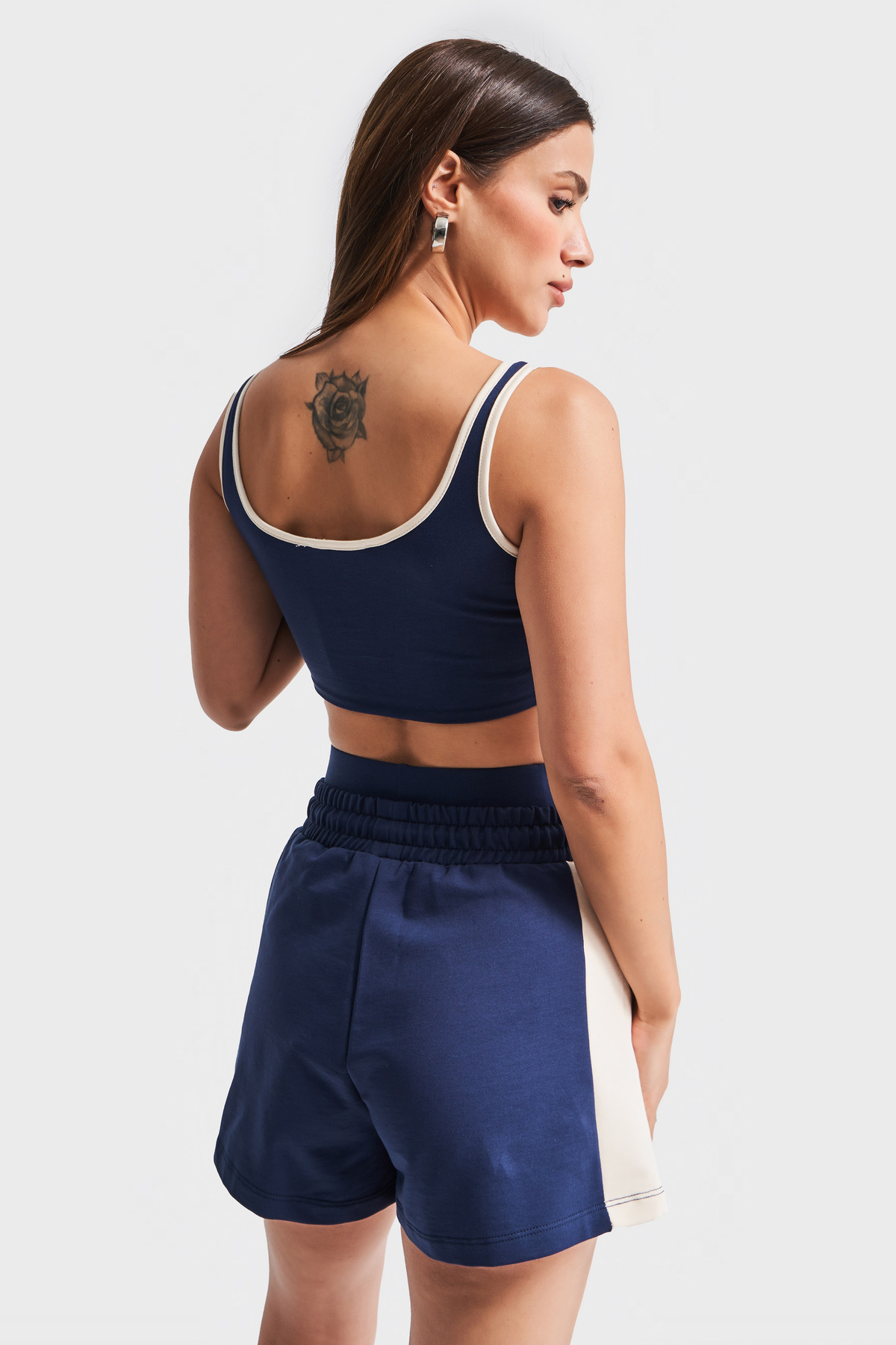 its basic-Γυναικείο σκούρο μπλε χρώμα s6-56 Σορτς Sportsman Braletli T-Shirt 3 τεμαχίων Συνδυασμός κοστουμιών 4