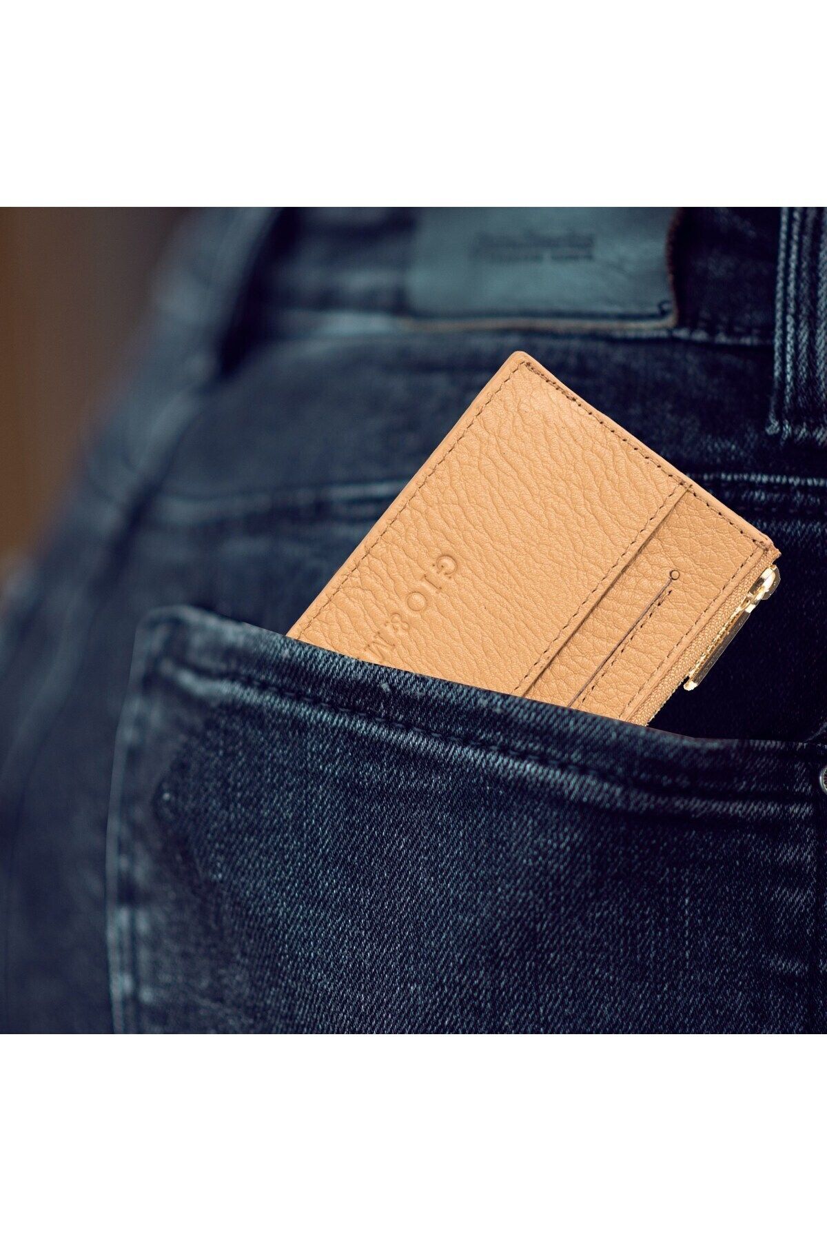 gio&mi-Davin Genuine Leather Men's Orange Card Holder Wallet with Coin Compartment and Zipper 8