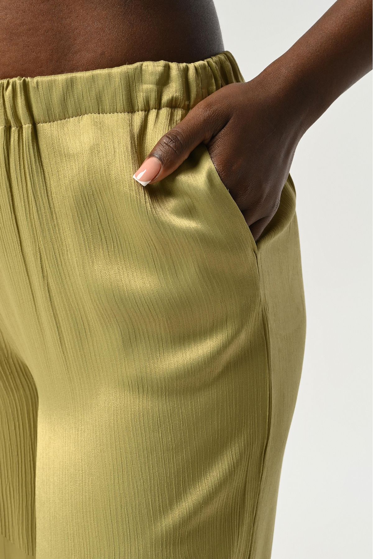 Orfeo Negro-Women's Elastic Waist Loose Leg Solid Color Viscosa Fabric Pants 3