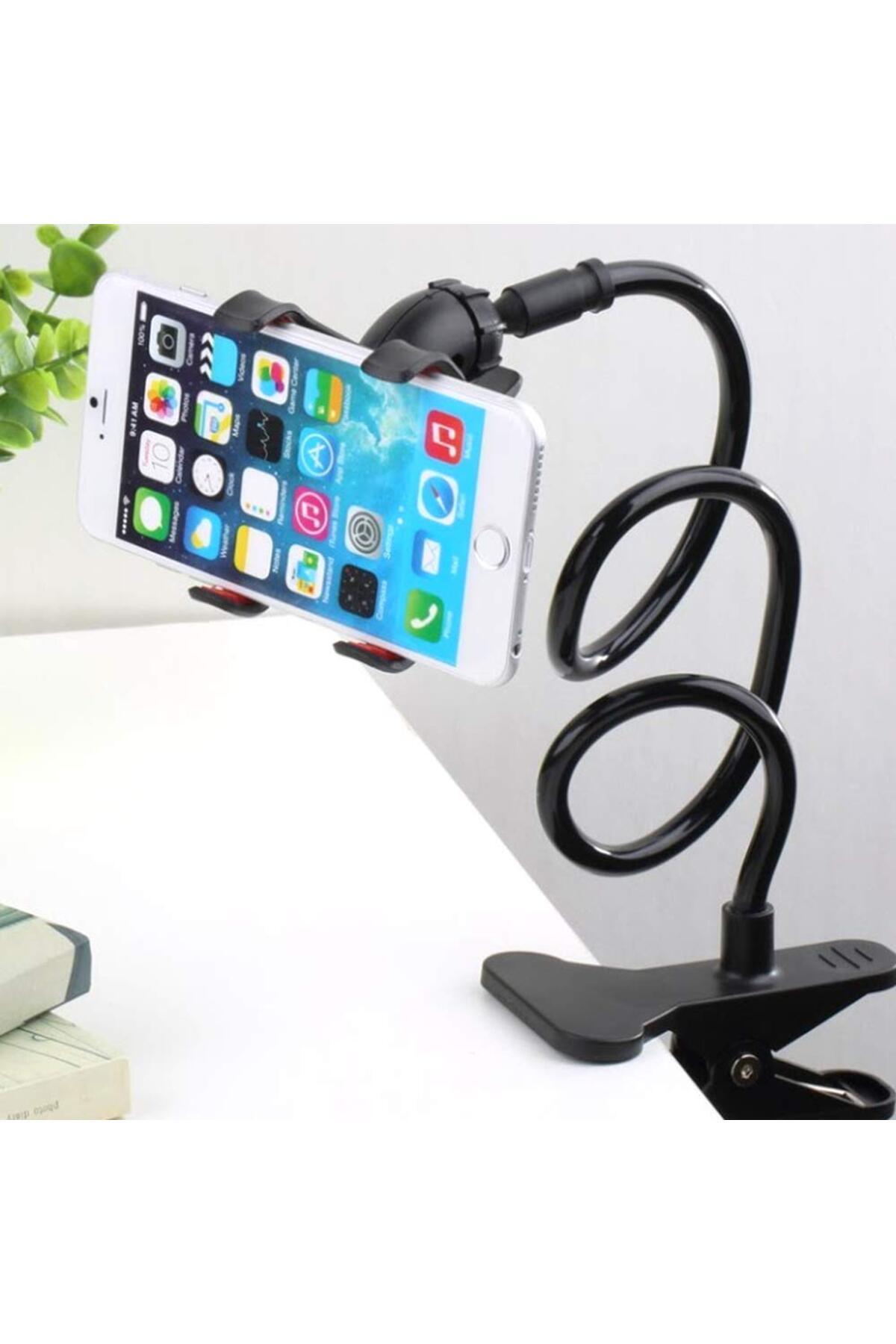 حامل هاتف محمول عالمي مرن يدور 360 درجة بذراع طويلة - أسود