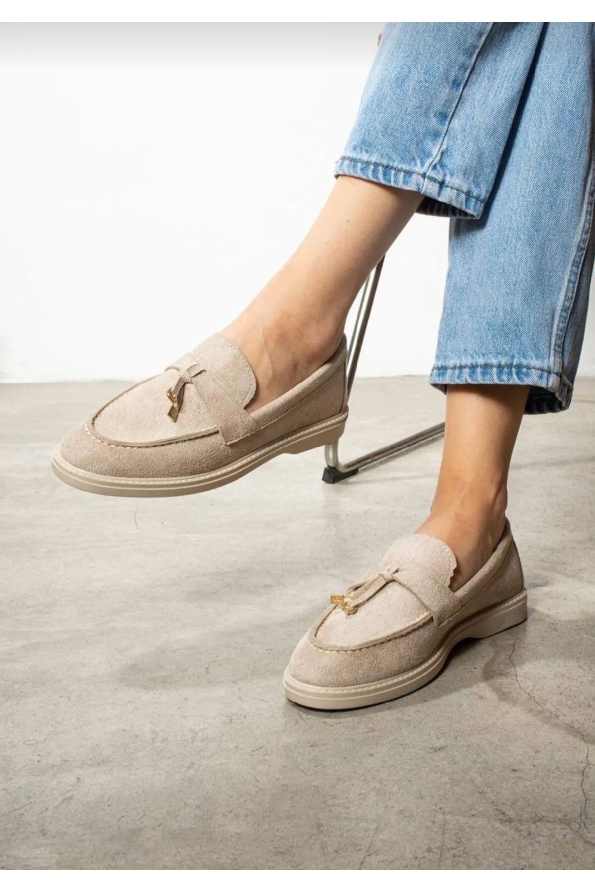 ecru shoes Rest Günlük Giymelik Bej Kadin Loafer  Ayakkabı Süet Şeffaf   Taban