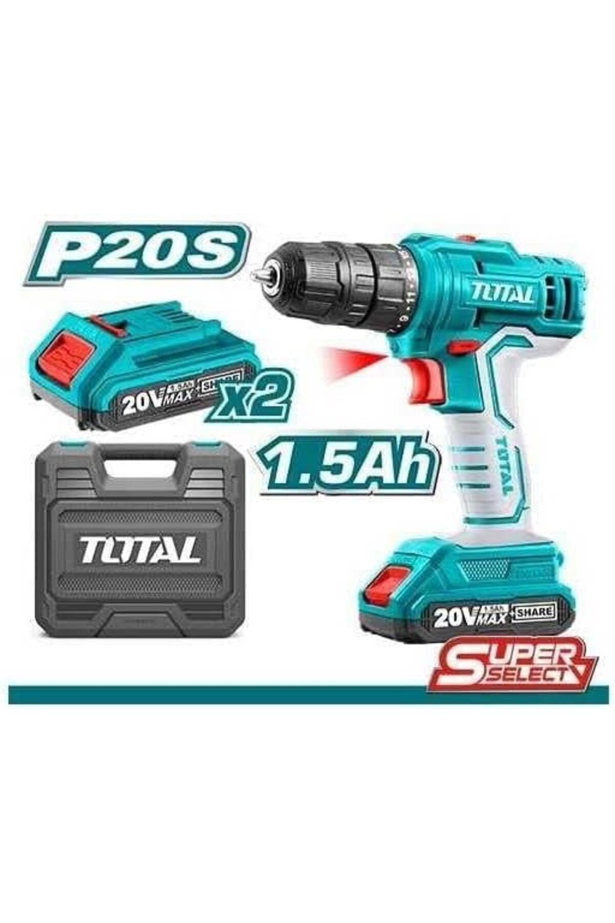 TOTAL-مثقاب لاسلكي ليثيوم أيون ٢٠ فولت / P20s | ٣ أوضاع ضبط: تأثير، حفر، مفك براغي TDLI2001 3