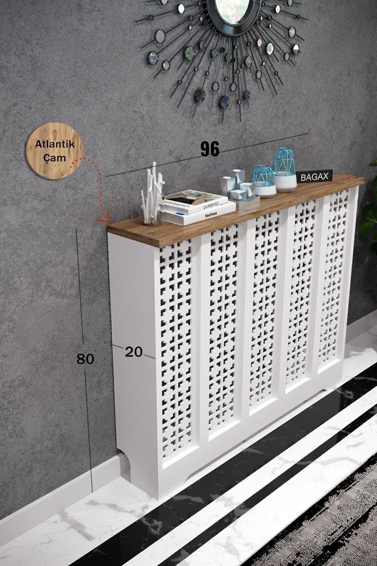 Trojan Model, White Top Pine Color,inner Size 96 Cm Outer Size 100 Cm Honeycomb Coating, Dresser