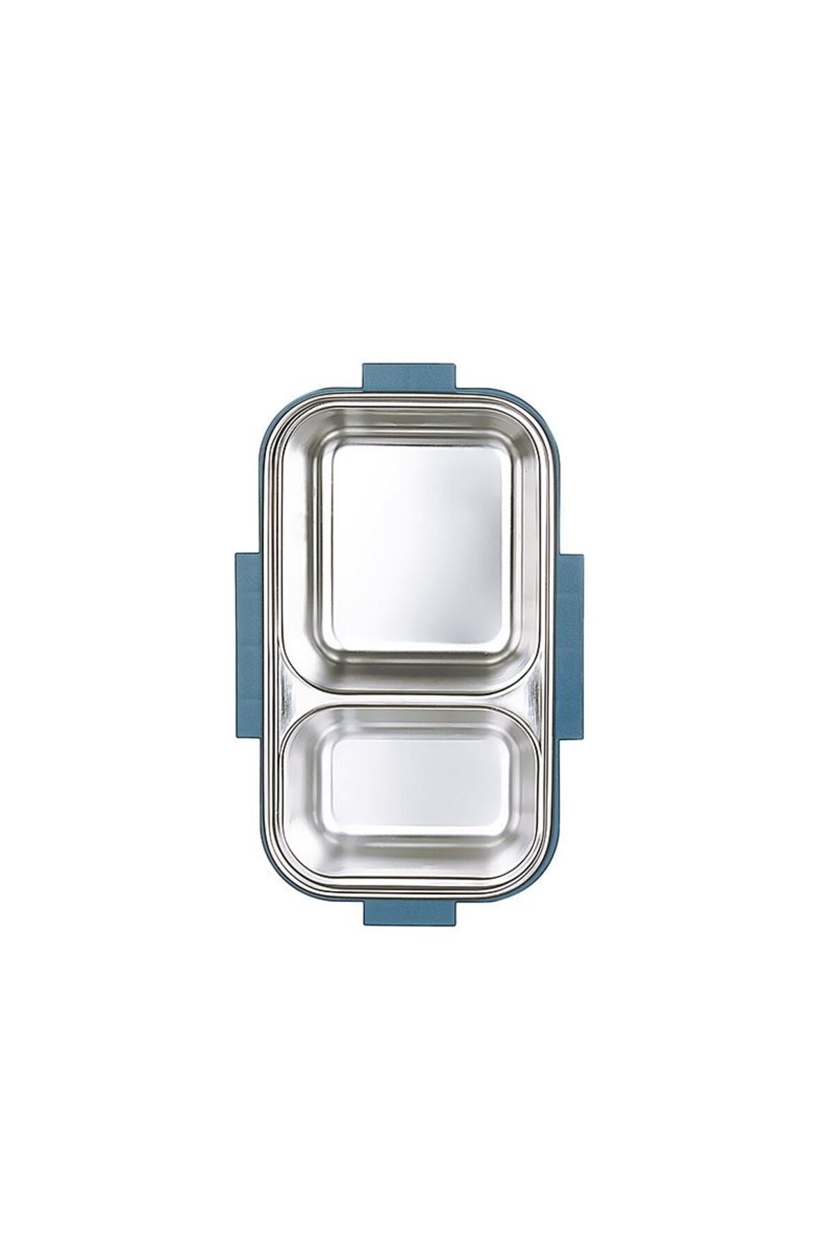 ZAYRE-Steel Lunch Box 2 Compartments, with Fork Spoon, Air Lock, Microwaveable, Bpa Free 3