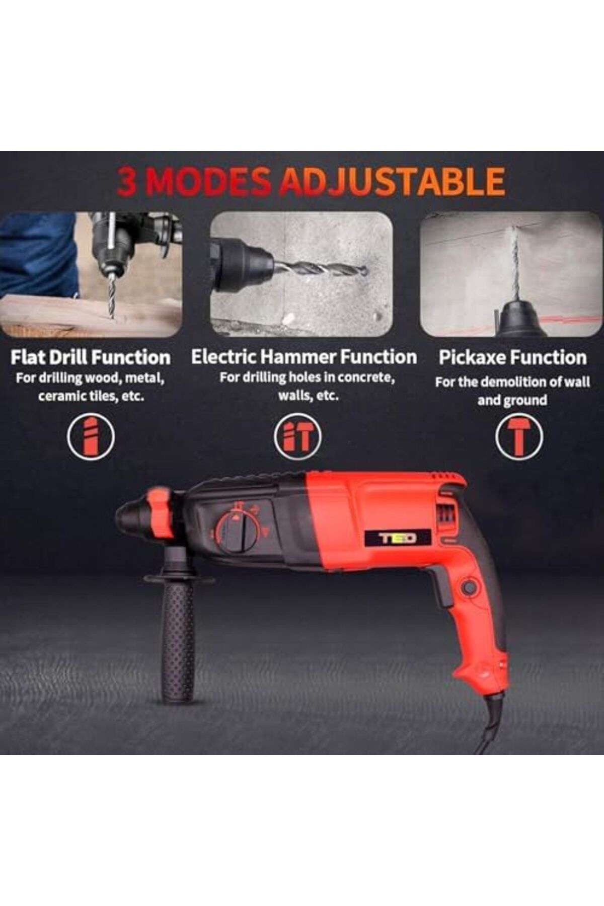 TED-800W Impact Drill - 26mm Chuck, 220-240V, Variable Speed (0-1500r/min), Professional Power Tool 5