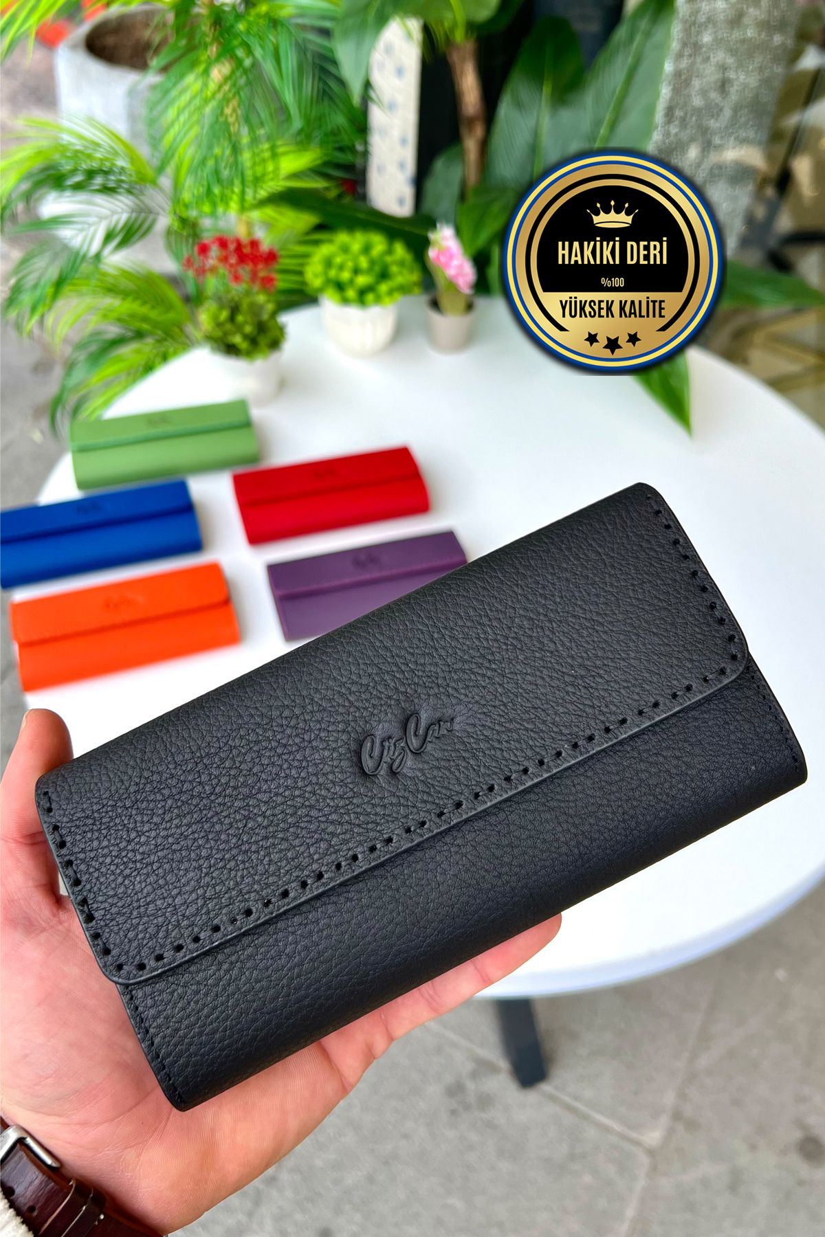 CüzCan-Hilton Black Genuine Leather Women's Wallet with Knitted Detail 5