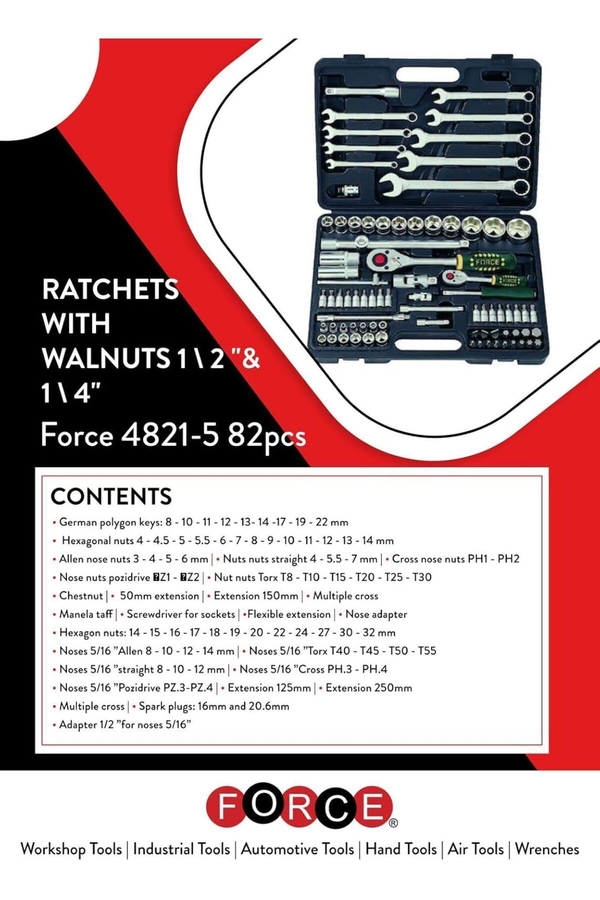 Force-4821 Hex Socket and Wrench Set Tool Kit, Hex end (Black, 82-Pieces) 3