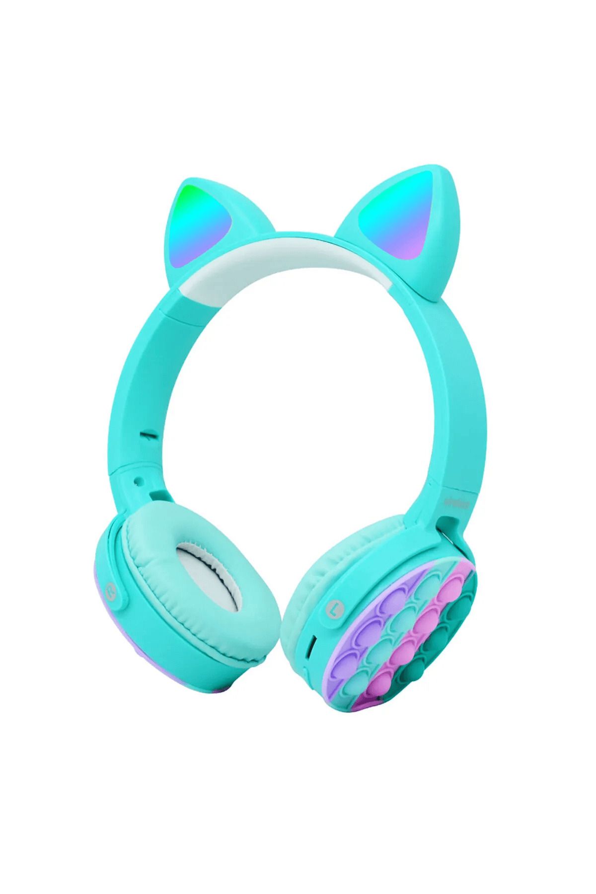 Web İşyerim RGB LED Aydınlatmalı Kedi kulağı Tasarımlı Popit Kafa Kulak Üstü Kablosuz Bluetooth Kulaklık