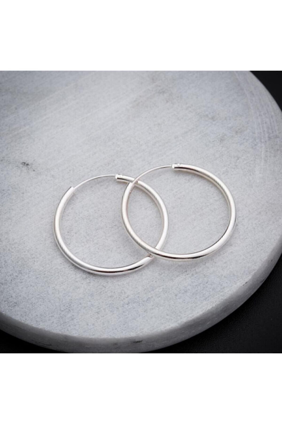 AyçaSilver 925 Ayar Gümüş Halka Küpe 50 mm - 30 mm iki boy görsel 2