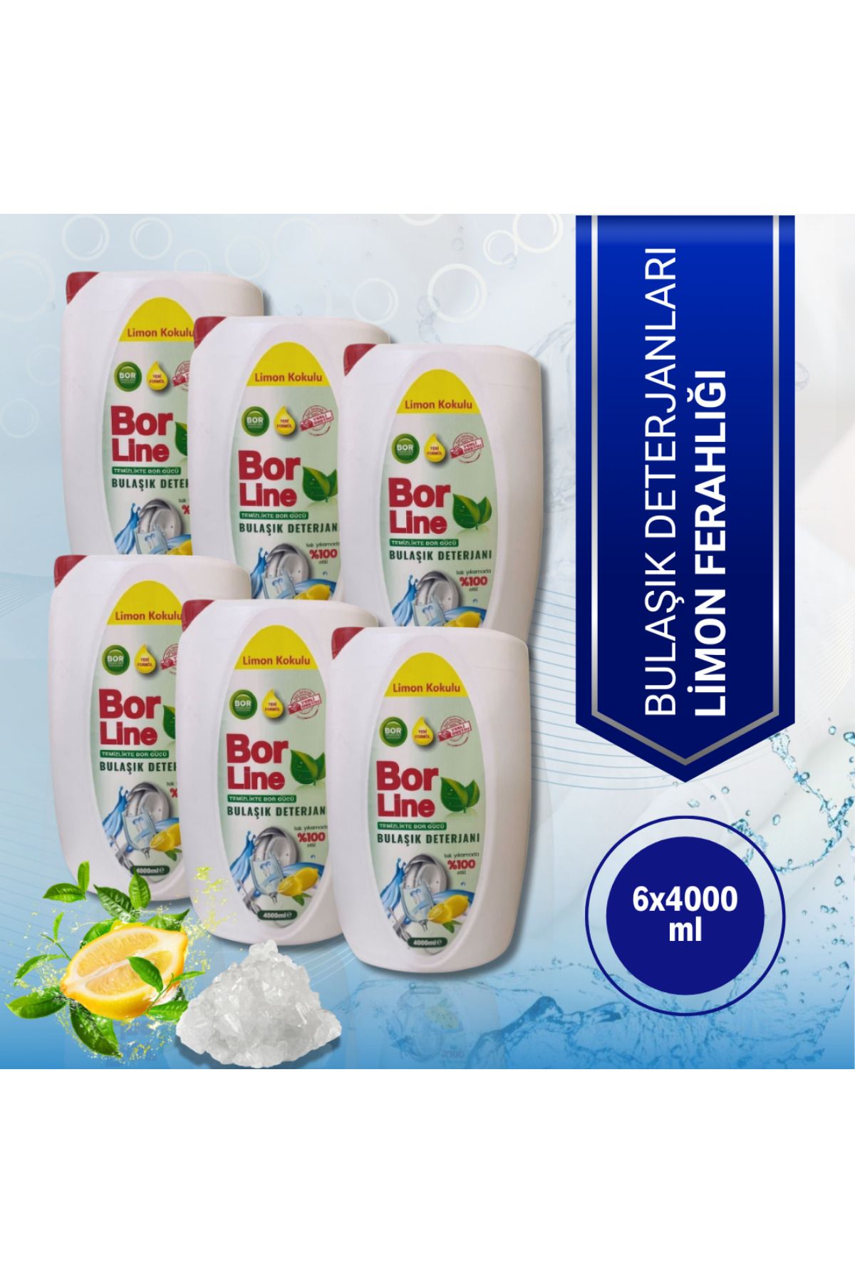 BORLINE Sıvı Bulaşık Deterjanı Limon Ferahlığı (6x4000 ml)