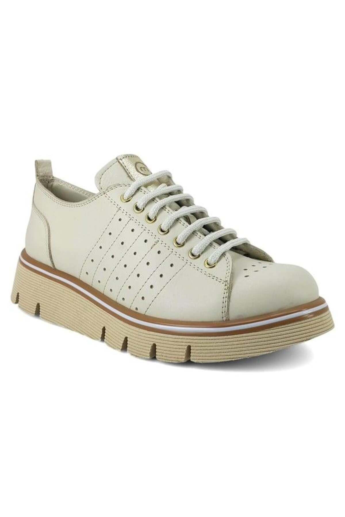 Mammamia 3755 Hakiki Deri Günlük Kadın Ayakkabı-Krem