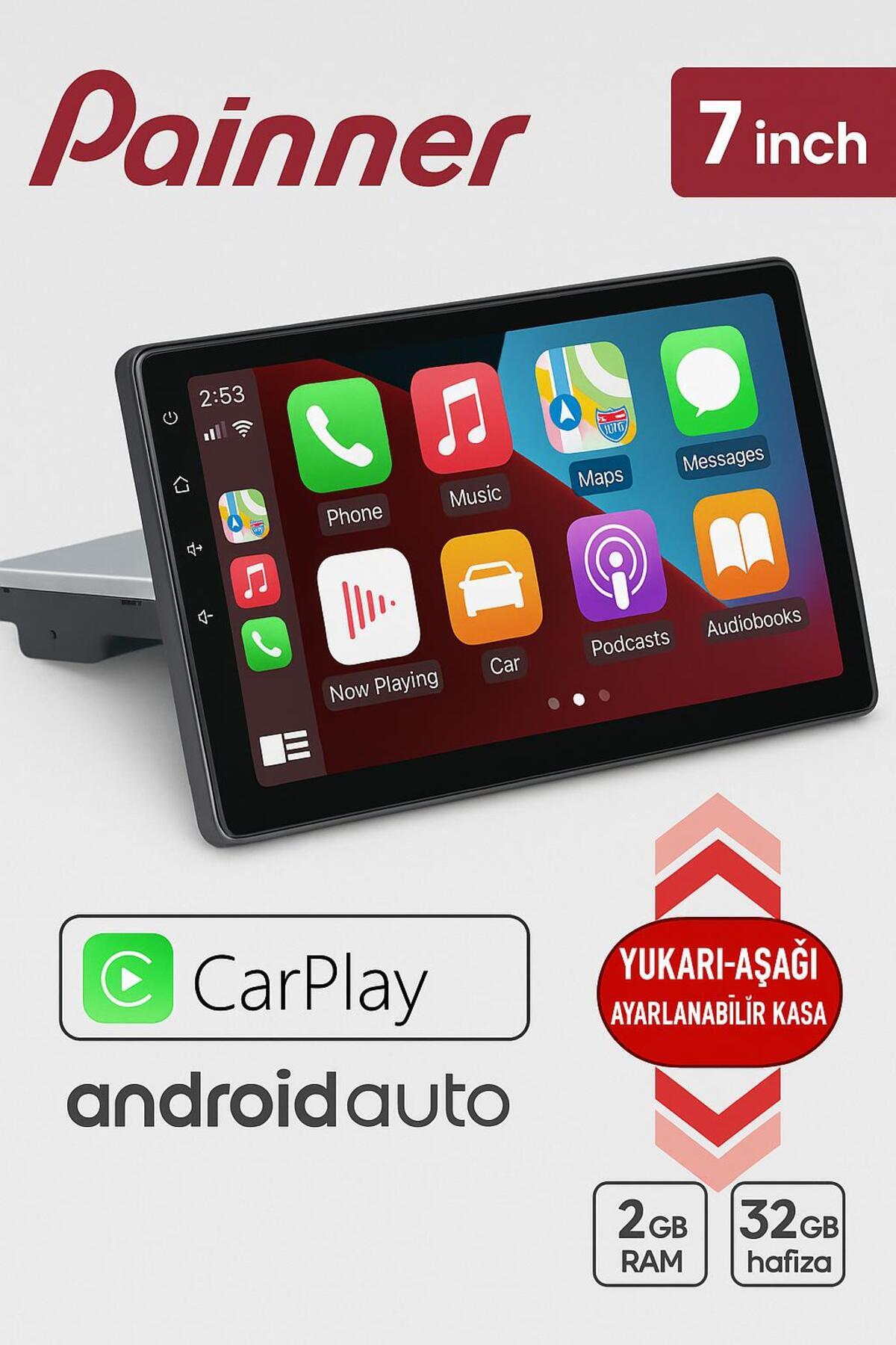 Painner P-7003 7inç Android 2gb Ram 32gb Hafıza Tek Din Carplay Multimedya Oto Teyp Wi-fi Park Kamera