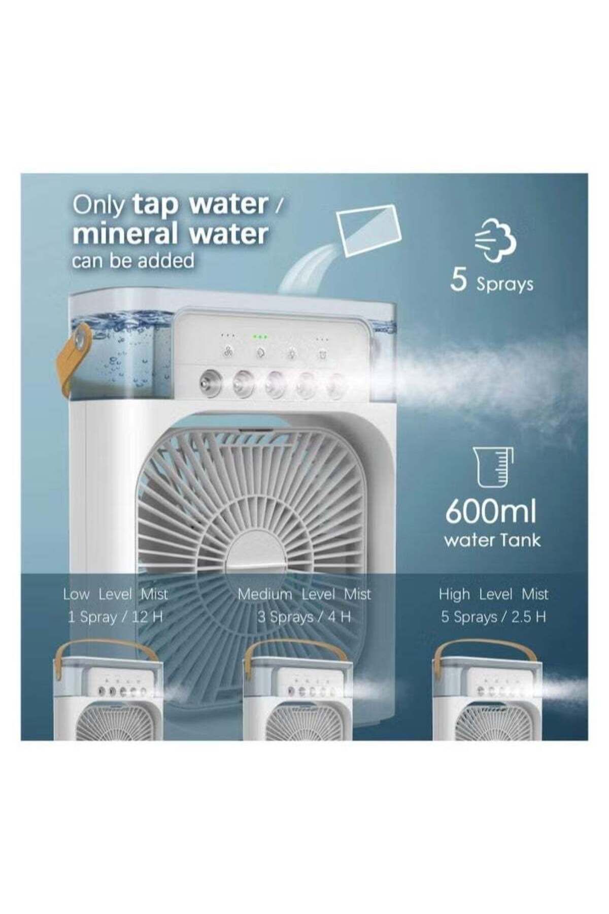 Weedasi-Portable Mist Sprinkler Fan With 5 Water Outputs And 3 Speeds And 7 Different LEDs Light Colours 5