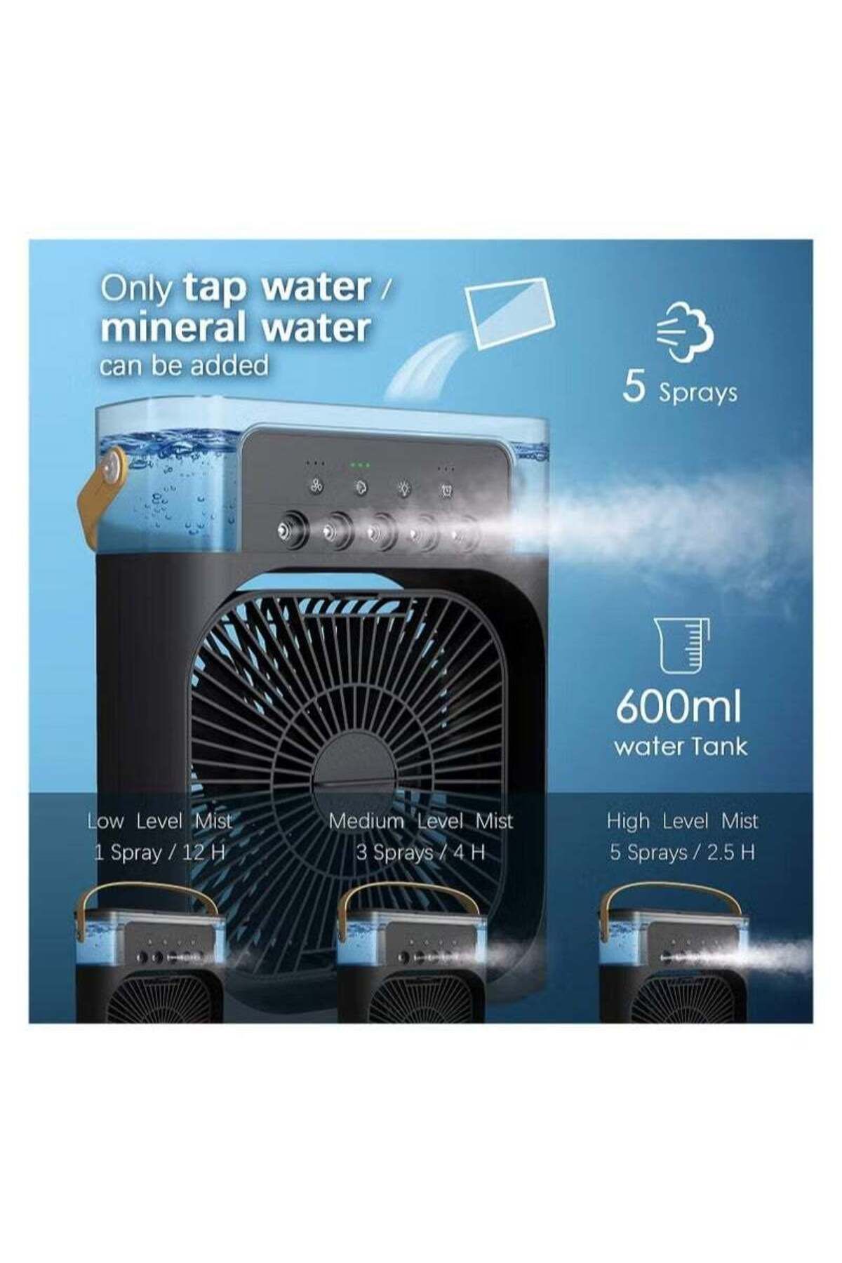 Weedasi-Portable Mist Sprinkler Fan With 5 Water Outputs And 3 Speeds And 7 Different LEDs Light Colours 2