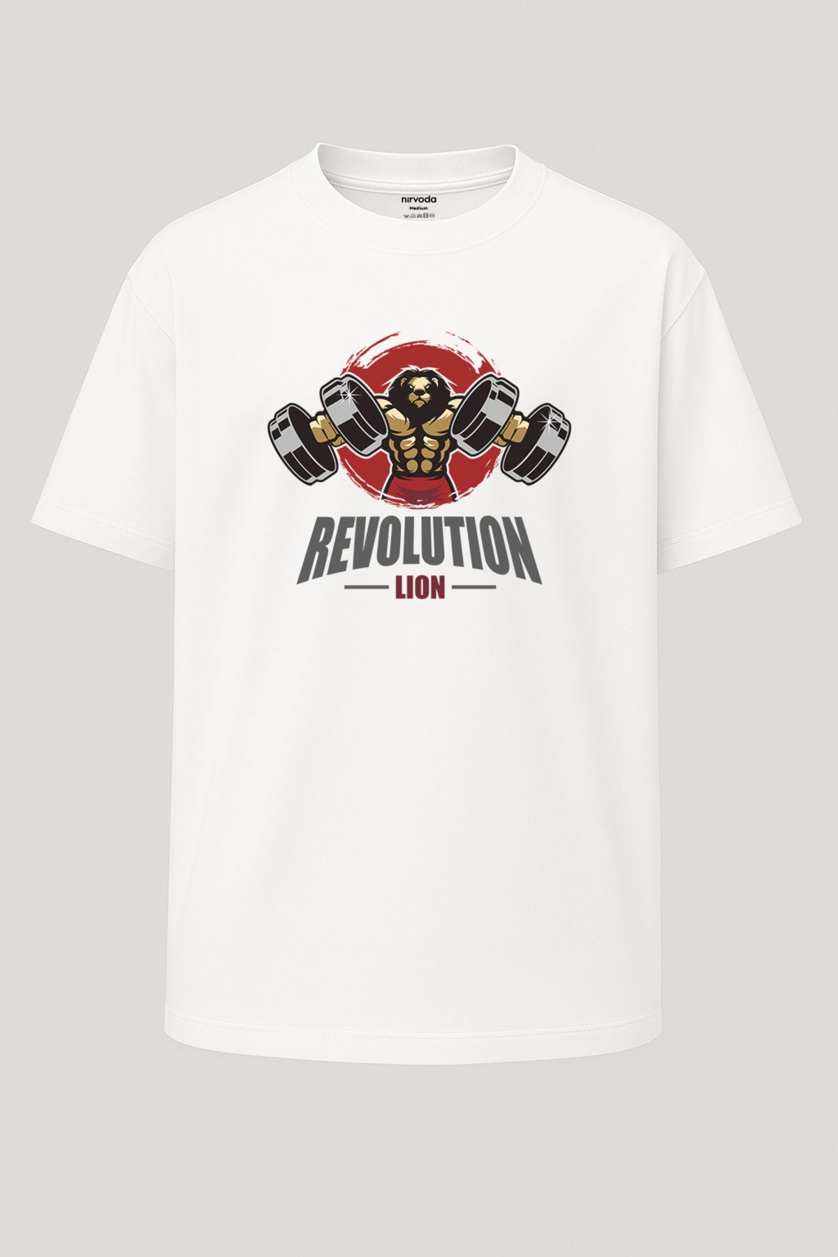 nirvoda-Oversize Muscular Lion Lion Fitness 100% Cotton Athlete T-Shirt 1