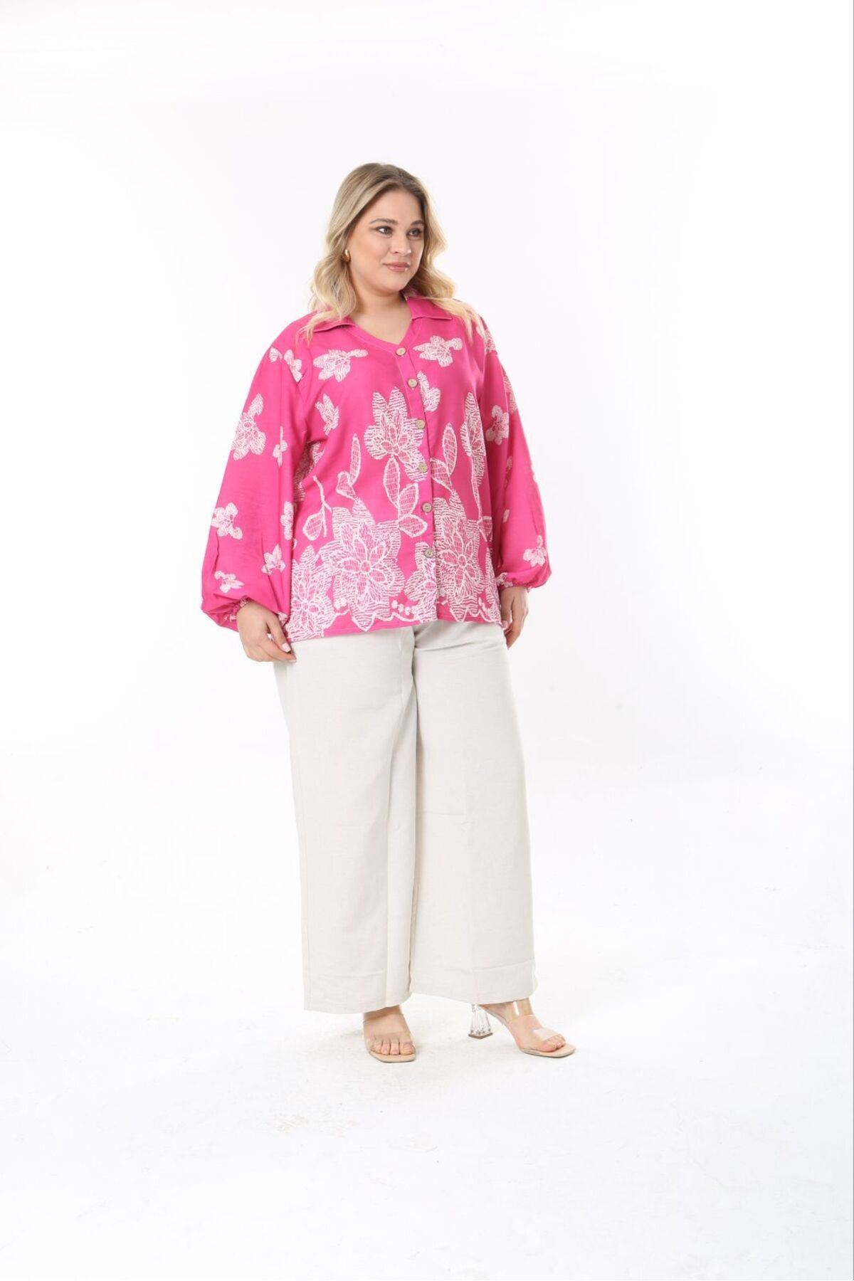 Butik Nilyam-Set de lenjerie pentru femei, cu mâneci cu balon, pantaloni de cămașă, mărime mare, 24748 3