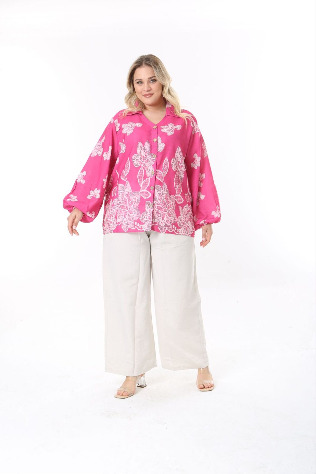 Butik Nilyam-Set de lenjerie pentru femei, cu mâneci cu balon, pantaloni de cămașă, mărime mare, 24748 7