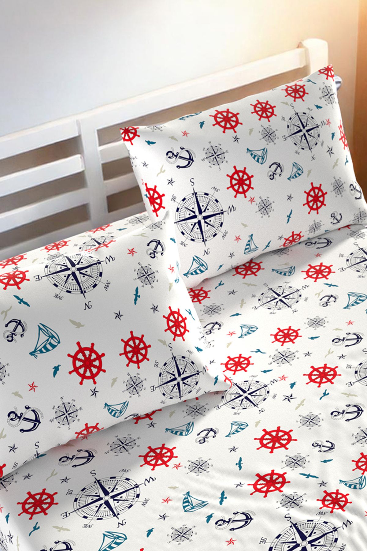Lorien-Sail Patterned Ranforce Fabric Single Fitted Sheet Set (1 Pillow Case) 3