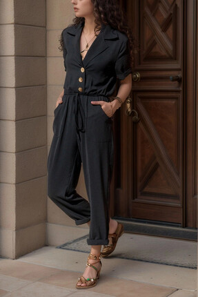 bacc Kadın Siyah Ceket Yaka Beli Lastikli Airobin Tulum Bcbsk-25700-2622