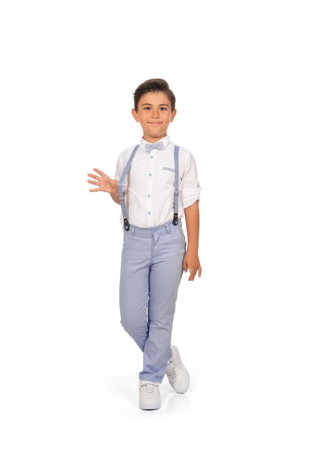 Mnk Baby&Kids Oxford Shirt Long Pants Boys' Set Mnk0302 Blue - Beige