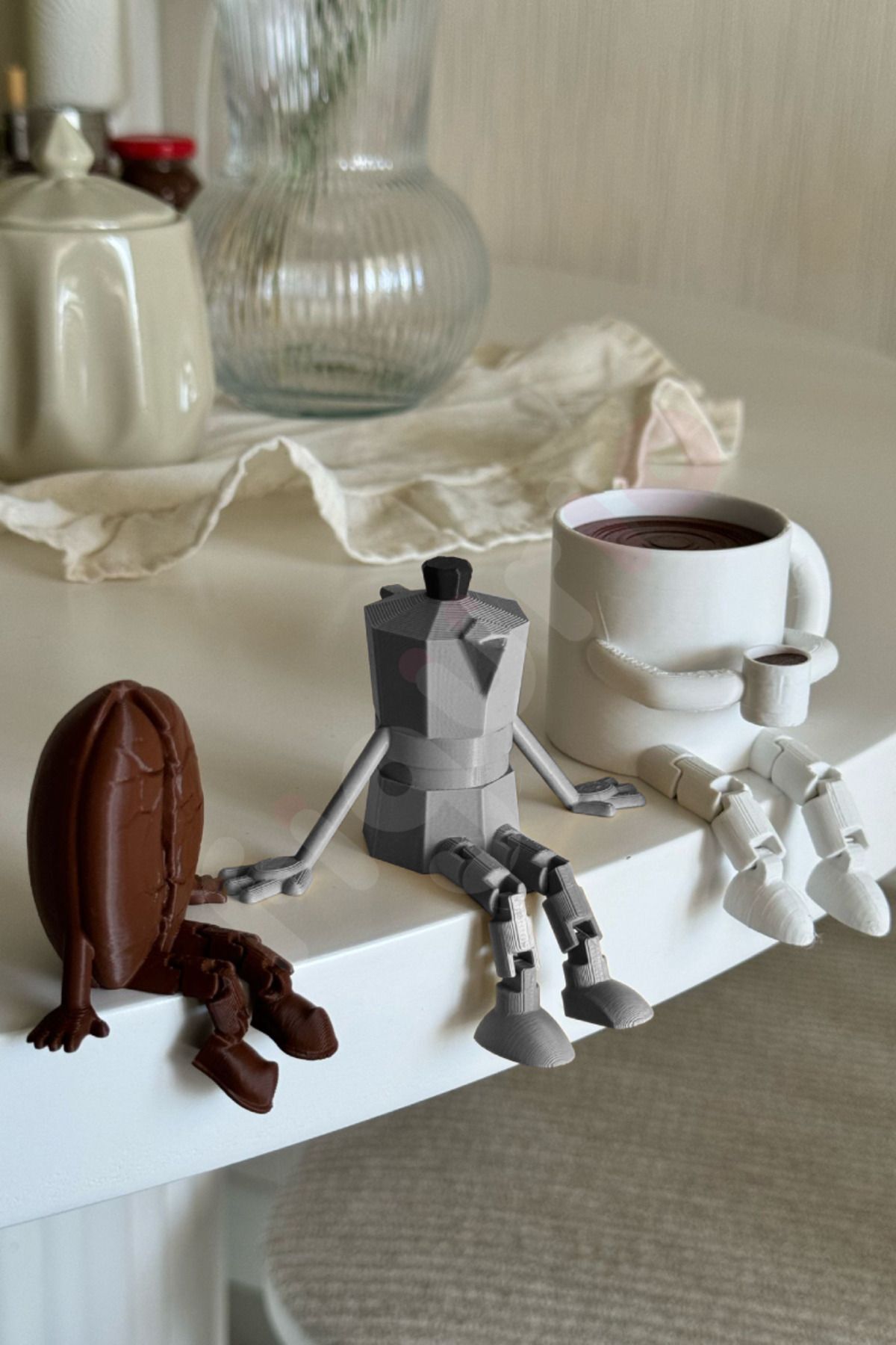 teknotrust Kahve Köşesi Biblo Seti / 3 Parça / Kahve Çekirdeği / Kahve Kupası / Moka Pot