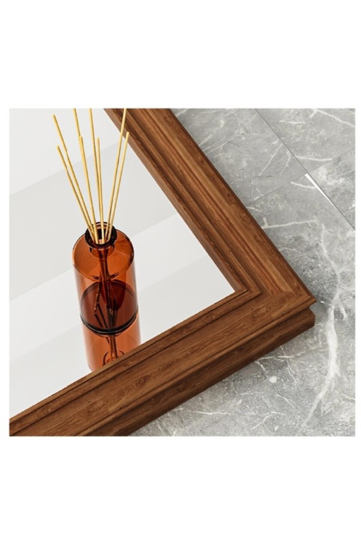 مرآة أرضية معدنية كاملة الطول بتصميم خشبي، لون بني، 160×50 سم