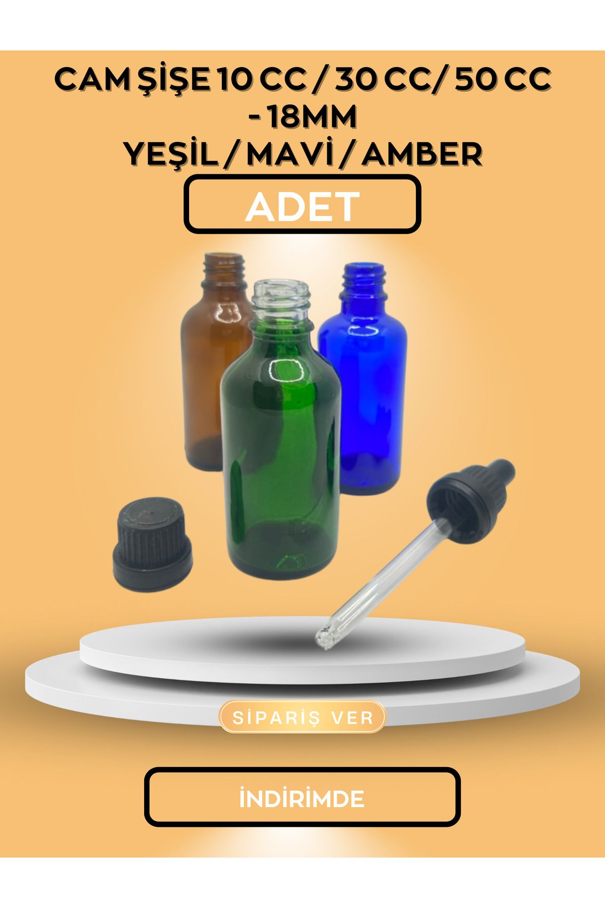 shop CAM ŞİŞE 10 CC / 30 CC / 50 CC - 18MM (YEŞİL / MAVİ / AMBER)