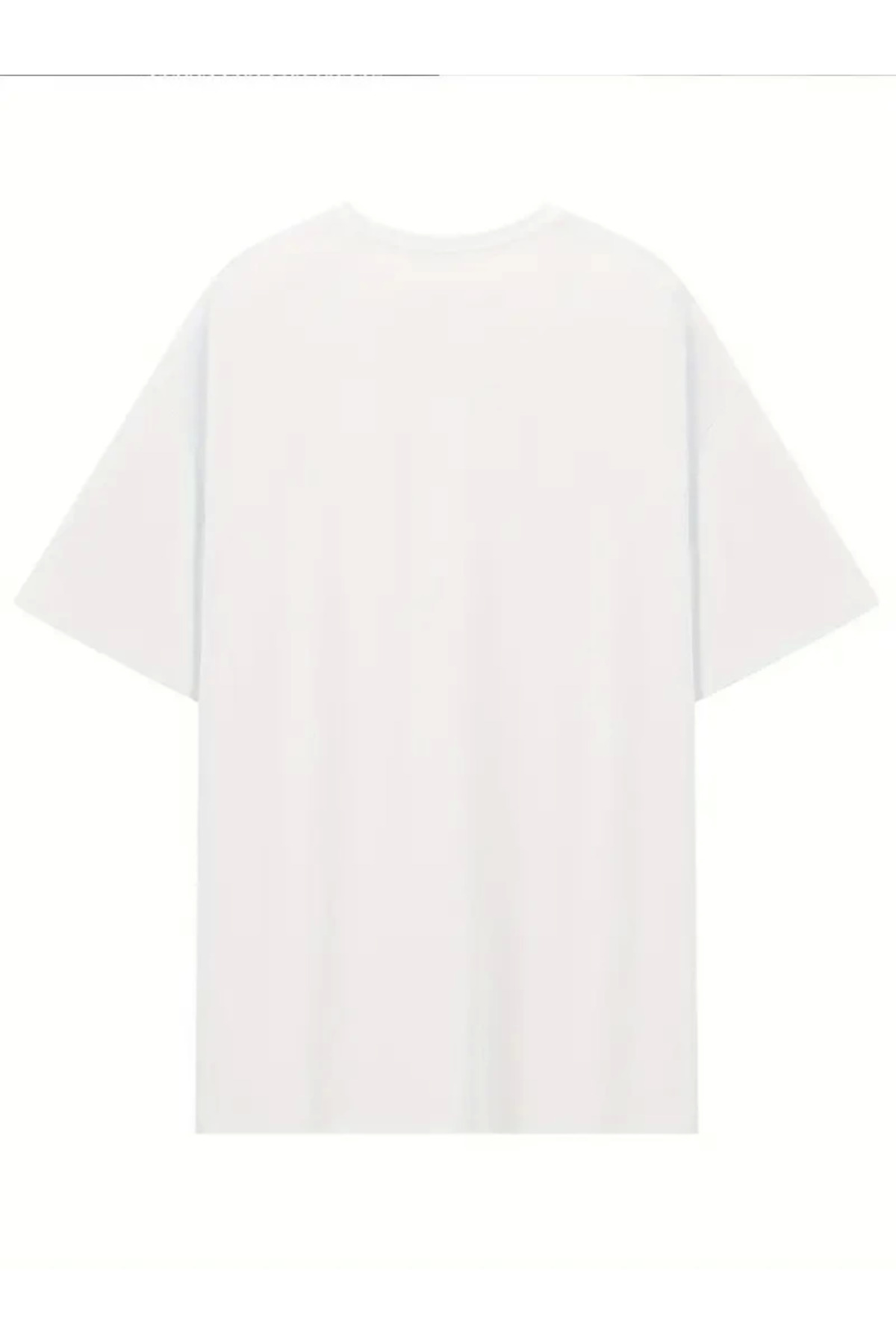 Baskılı Oversize Bisiklet Yaka T-shirt - Beyaz