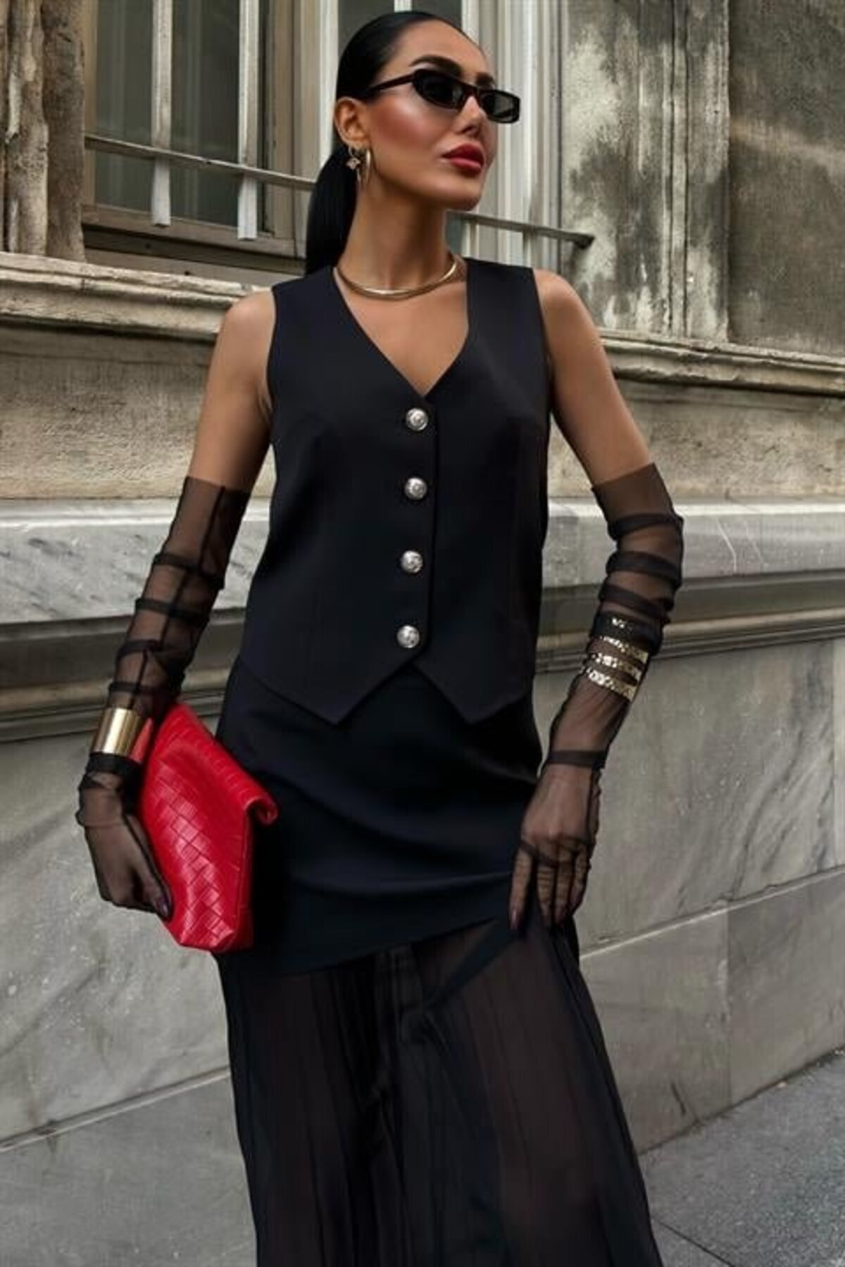 leyla sanat sanata yeni bir bakış açısı-Leyla Art a New Perspective on Art Premium Suit with Vest and Pleated Skirt 10096 2