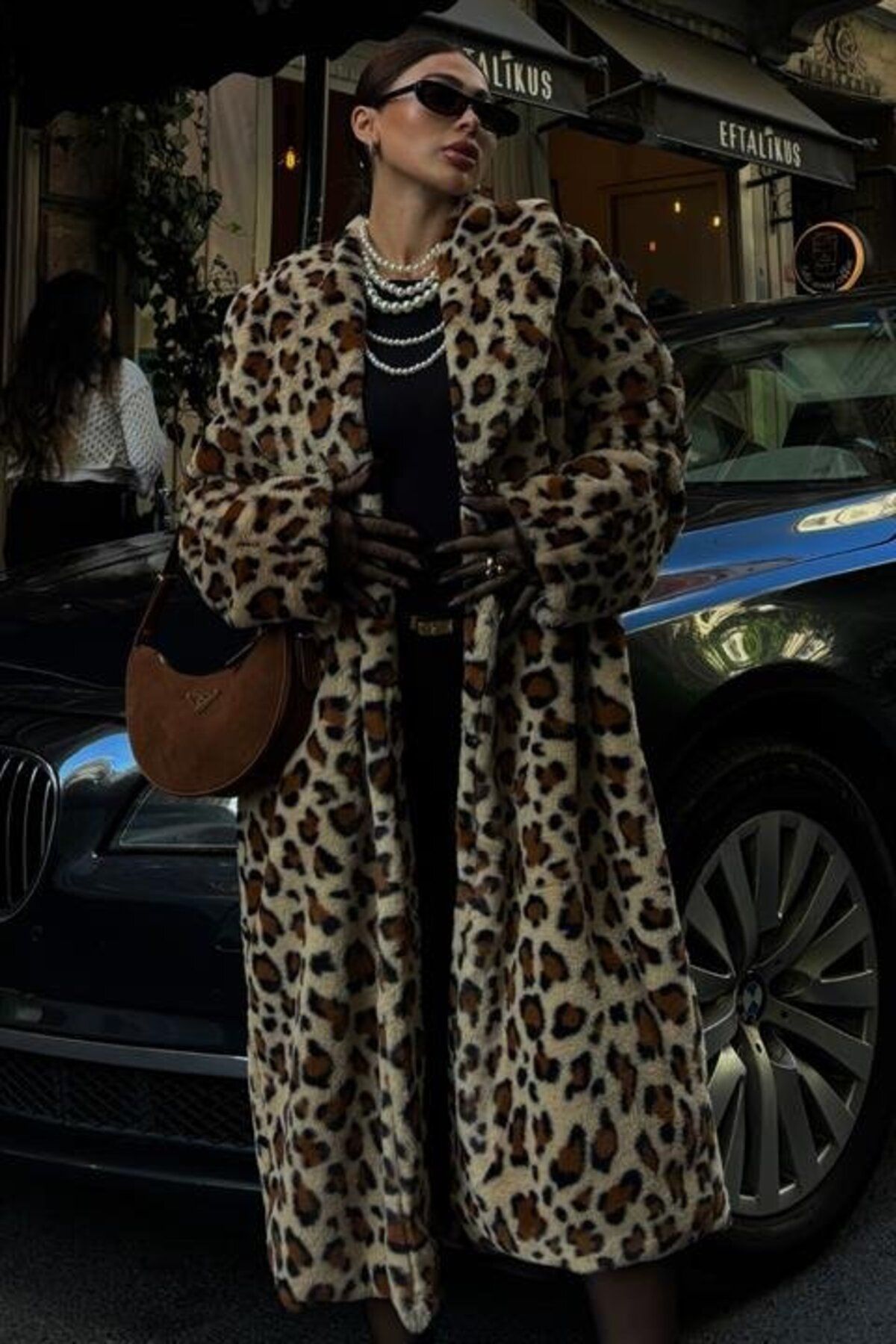 Gökyüzü Moda-Leopard Patterned Lined Plush Coat 7065 3