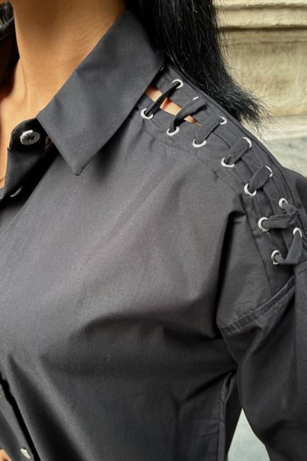modaserdem-Eyelet and Bias Detailed Poplin Shirt 3419 3