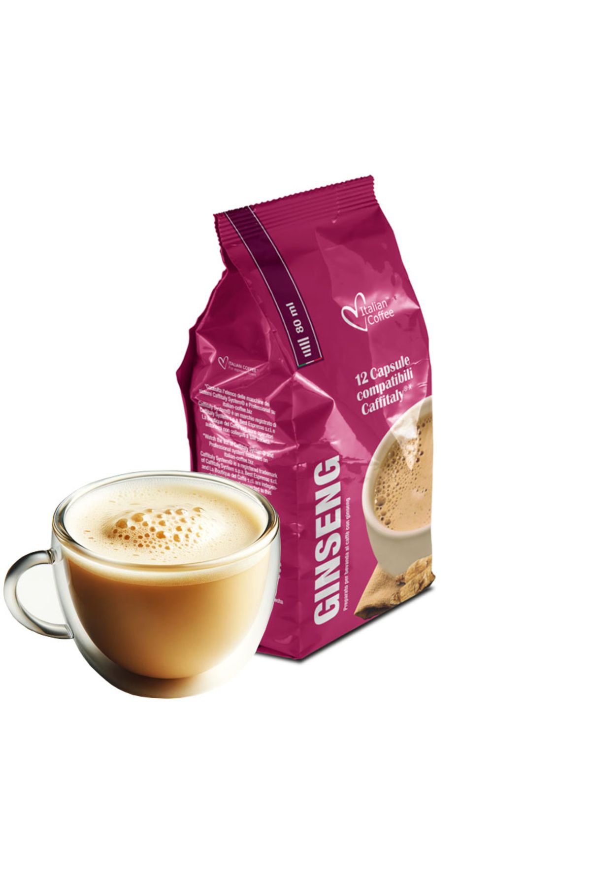 Italian Coffee Ginseng, 12 Capsule Compatibile Cafissimo/caffitaly/beanz, Cafea Italiană - Mărime unică