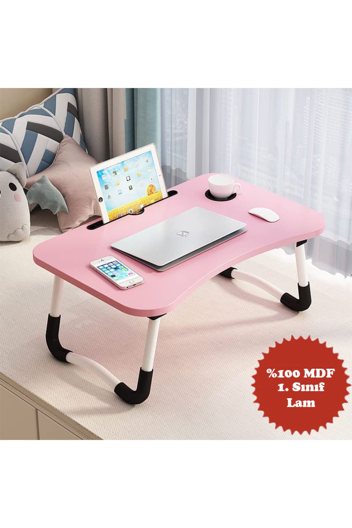 miletus Laptop Sehpası Pembe Yatak Masası MDF Laptop Masası Çalışma Yatak Sehpası Laptop Çalışma Masası