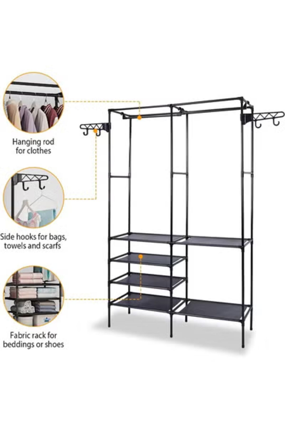 Taimi-Metal Clothes Organizer Multi-Functional With Two Sections And Poles For Hanging Clothes Black 4