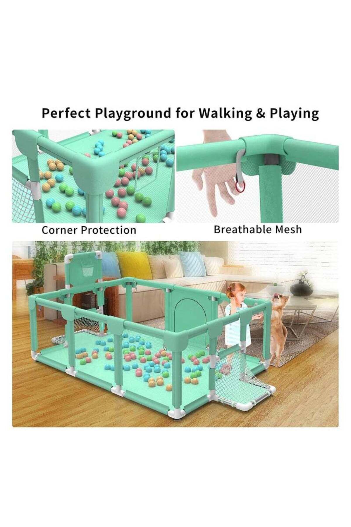Yelajoy-Removable baby playpen,breathable mesh,safe and non-slip,360° wide angle,easy to install,green 3
