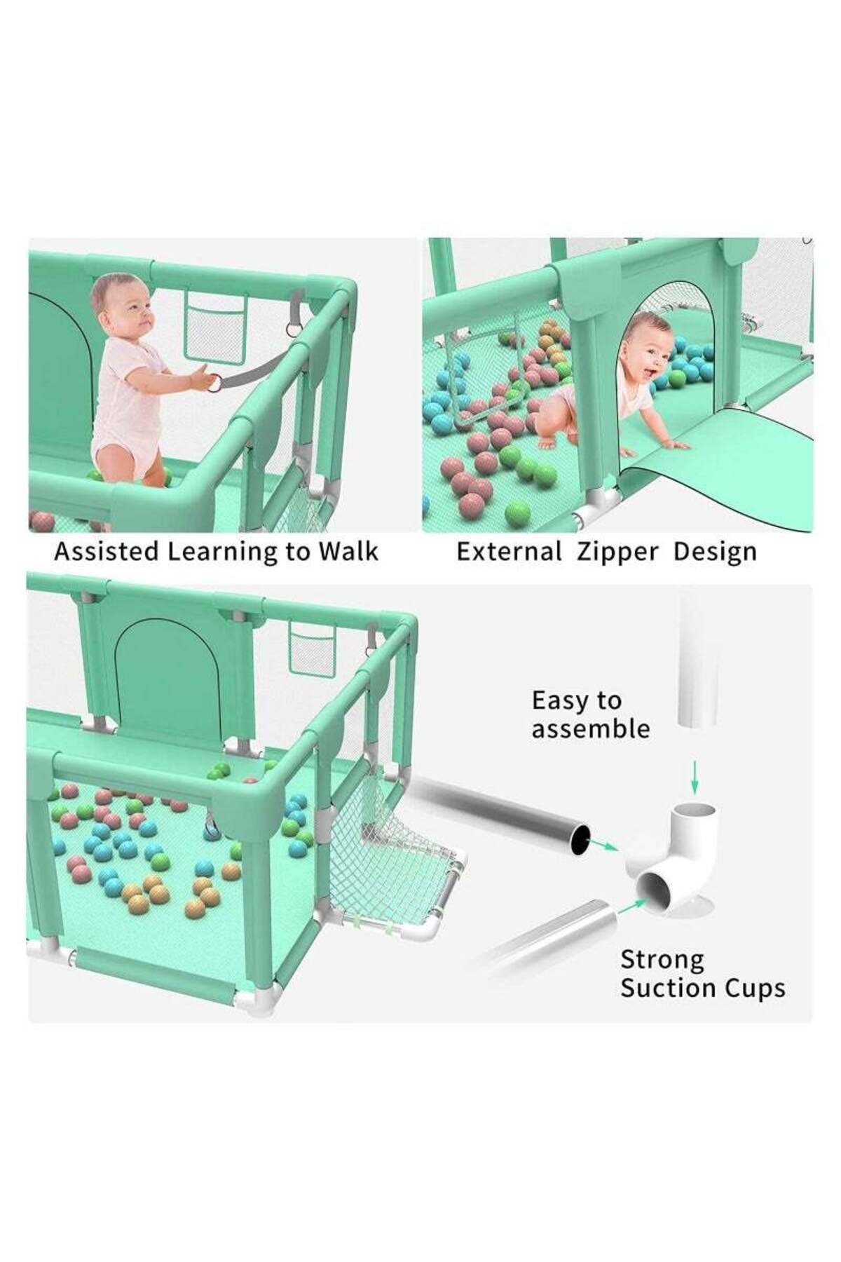 Yelajoy-Removable baby playpen,breathable mesh,safe and non-slip,360° wide angle,easy to install,green 2