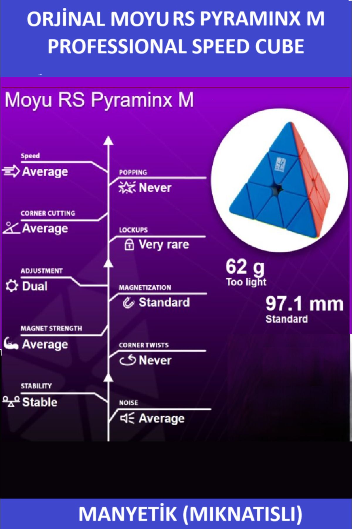 MOYU RS PYRAMINX MIKNATISLI PROFESYONEL SPEED CUBE-3X3 ZEKA KÜPÜ-SABIR KÜPÜ-WCA TURNUVA KÜPÜ - 3