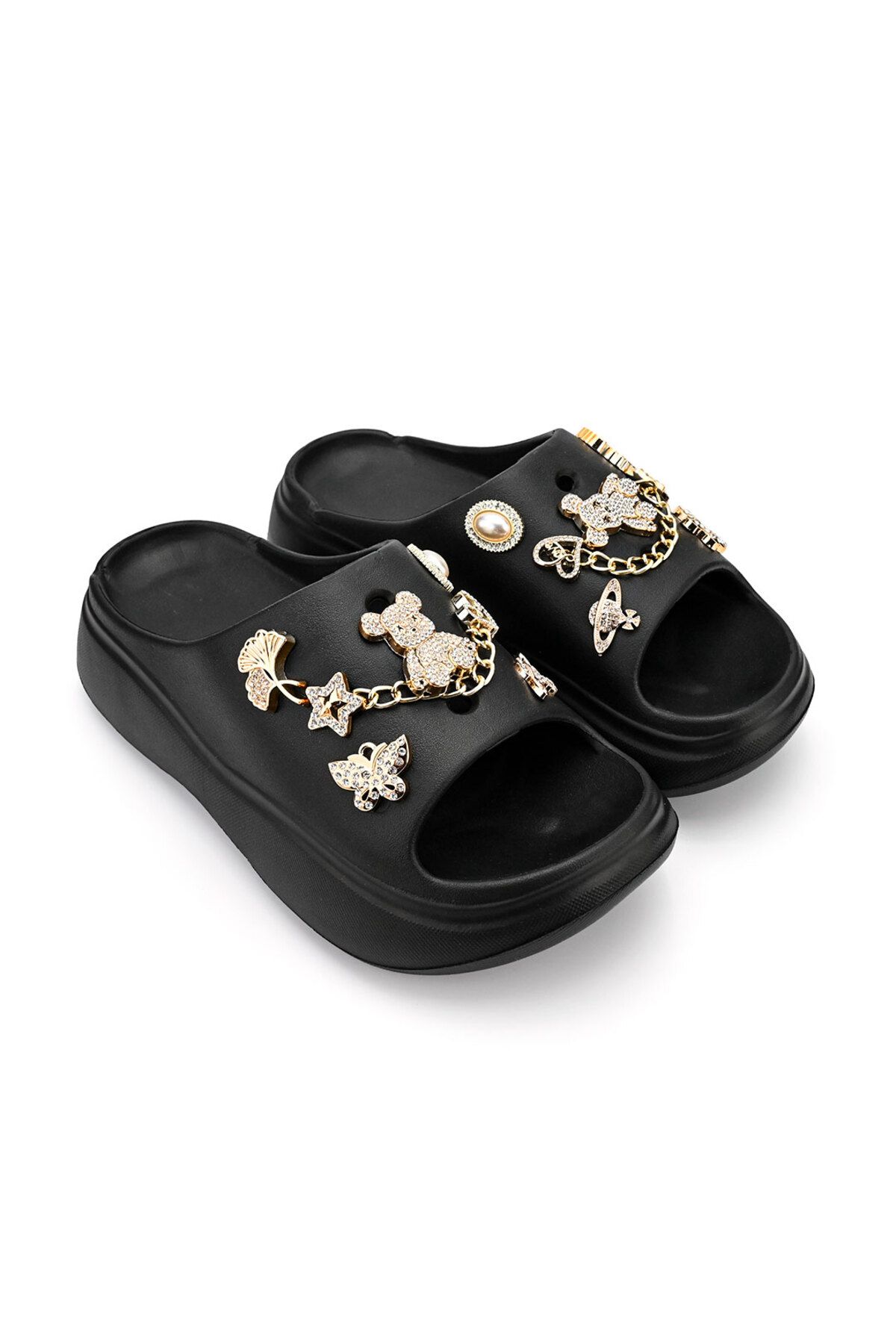 Tmall-Papuci Casual De Dama,Din Spuma,Cu accesorii ,Usoara,SA55,Negru 2