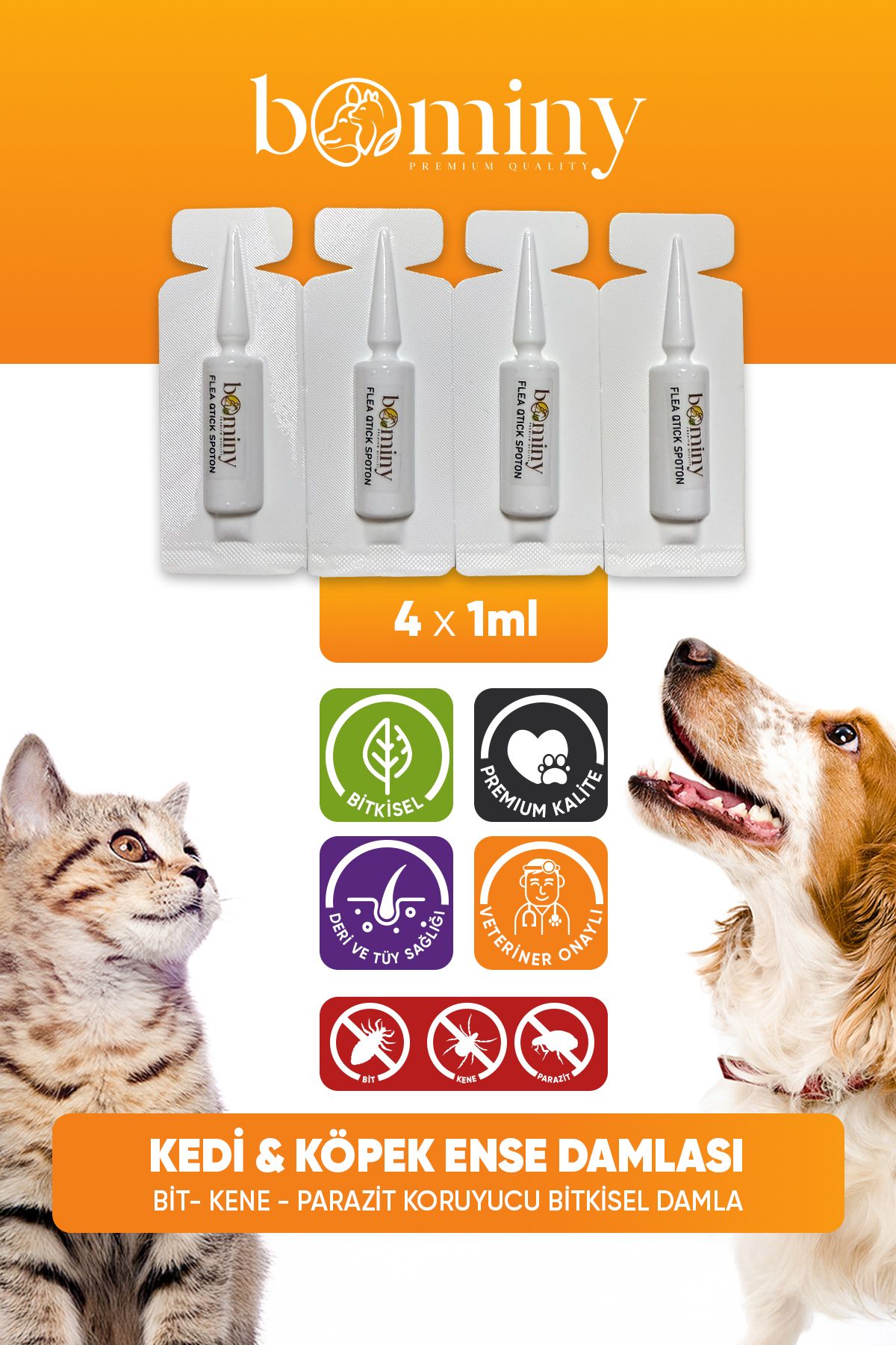 Kedi Köpek Damlası Dış Parazit Pire Kene Bit ve Deri Bakımı İçin Bitkisel Damla - 4 Tüp