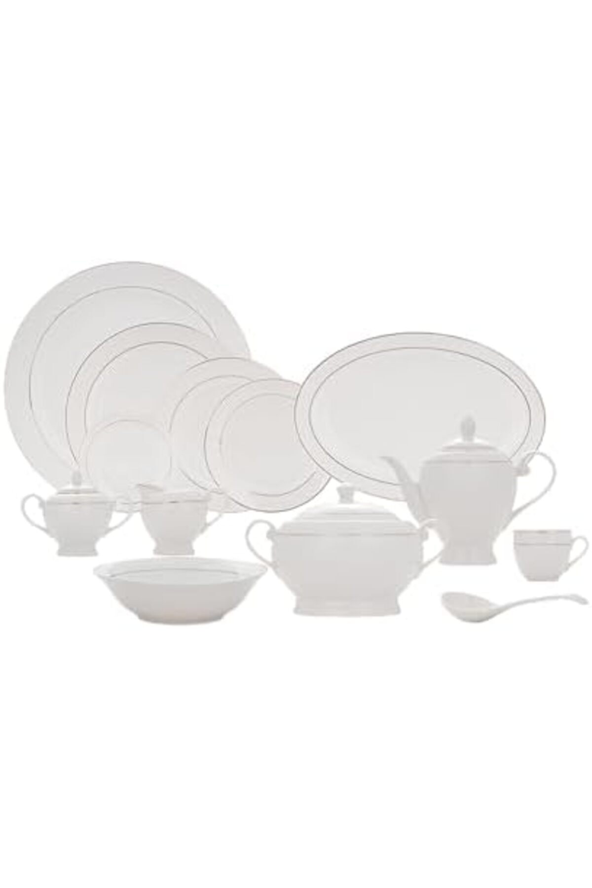 ALSAIF-52-piece Porcelain Dinner Set, Including Dinner Plates, Side Dishes, Pitcher And Cups White/gold 2